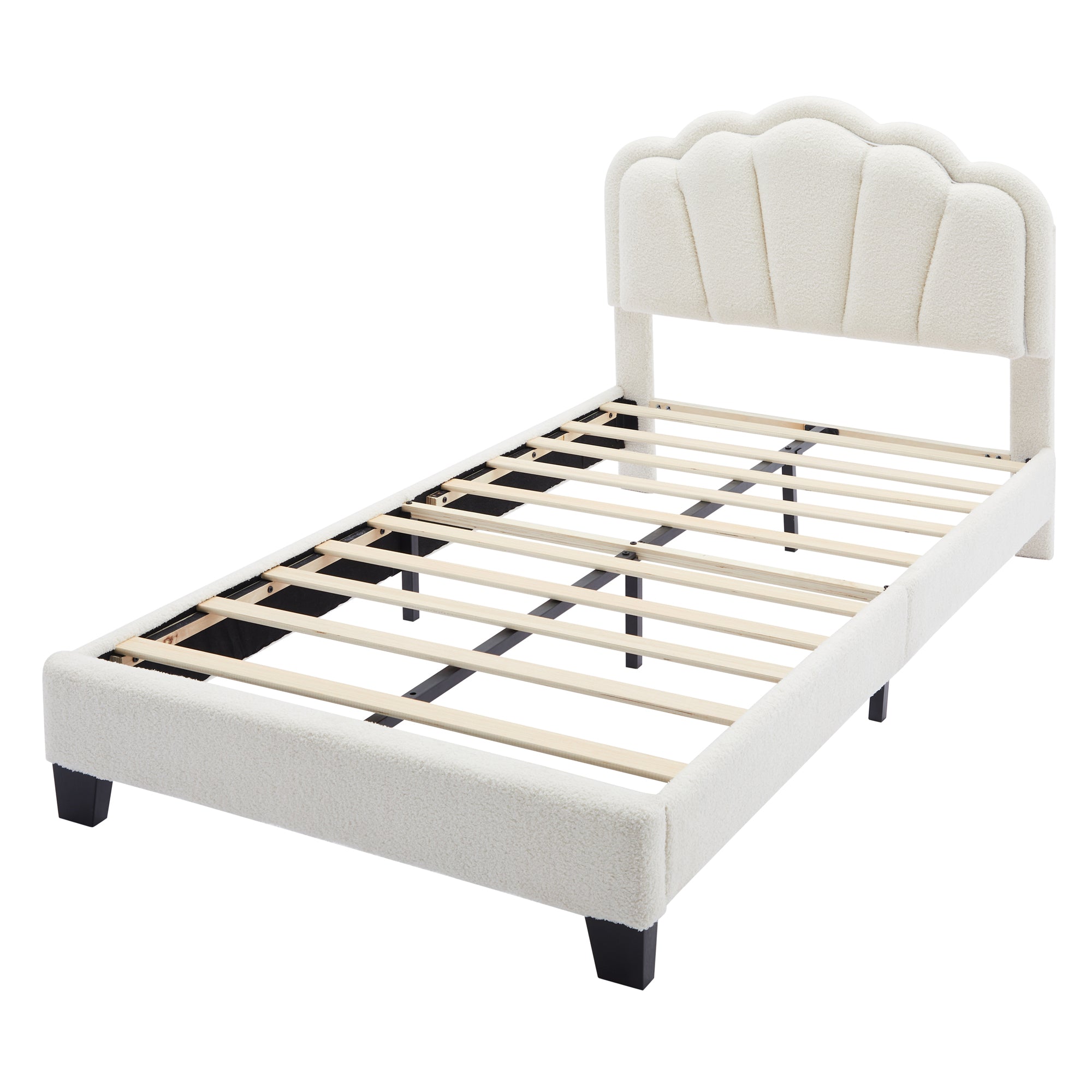 Selma Upholstered Platform Bed with Storage Ottoman Bench, White