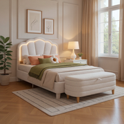Selma Upholstered Platform Bed with Storage Ottoman Bench, White