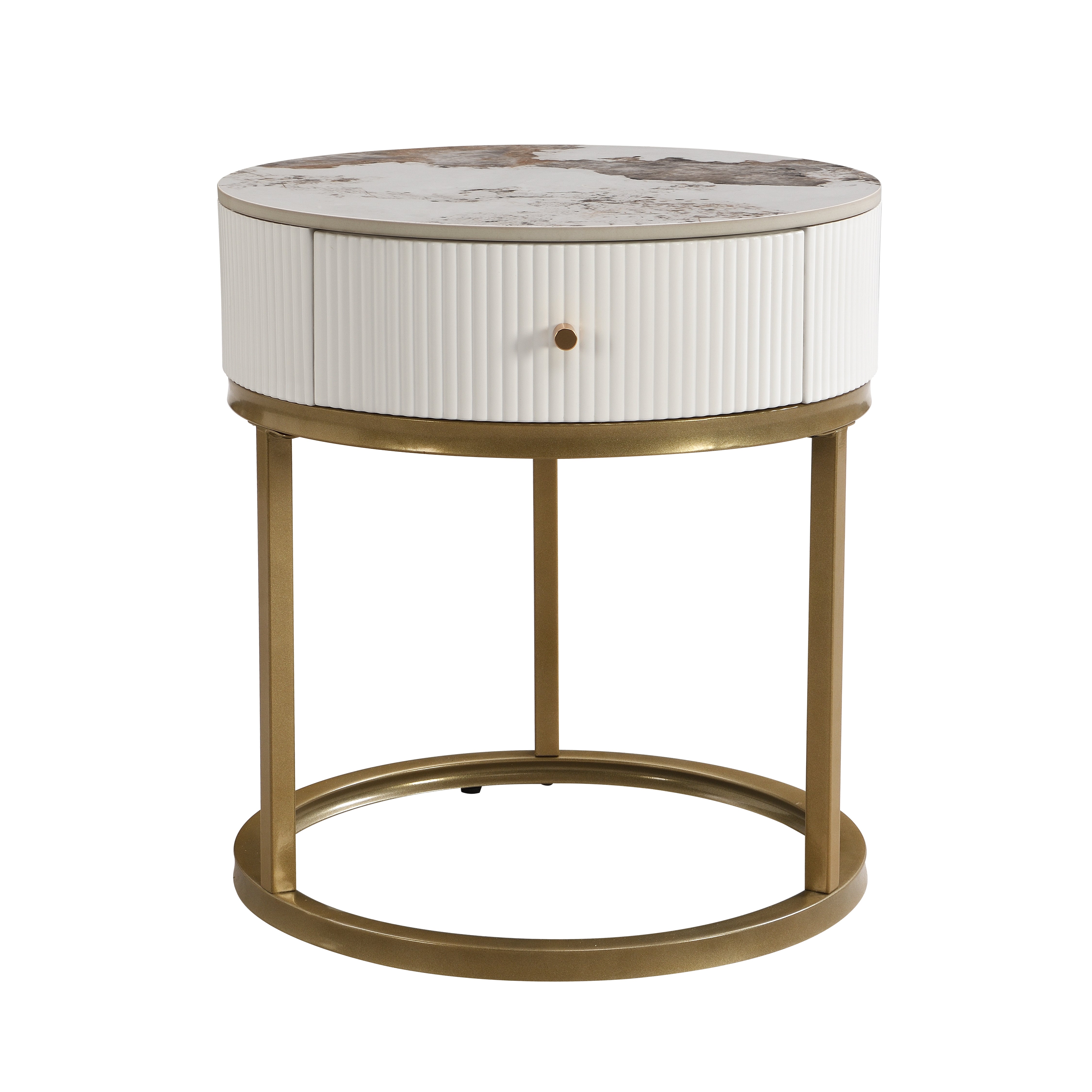 Serene Modern Marble Round End Table with Storage