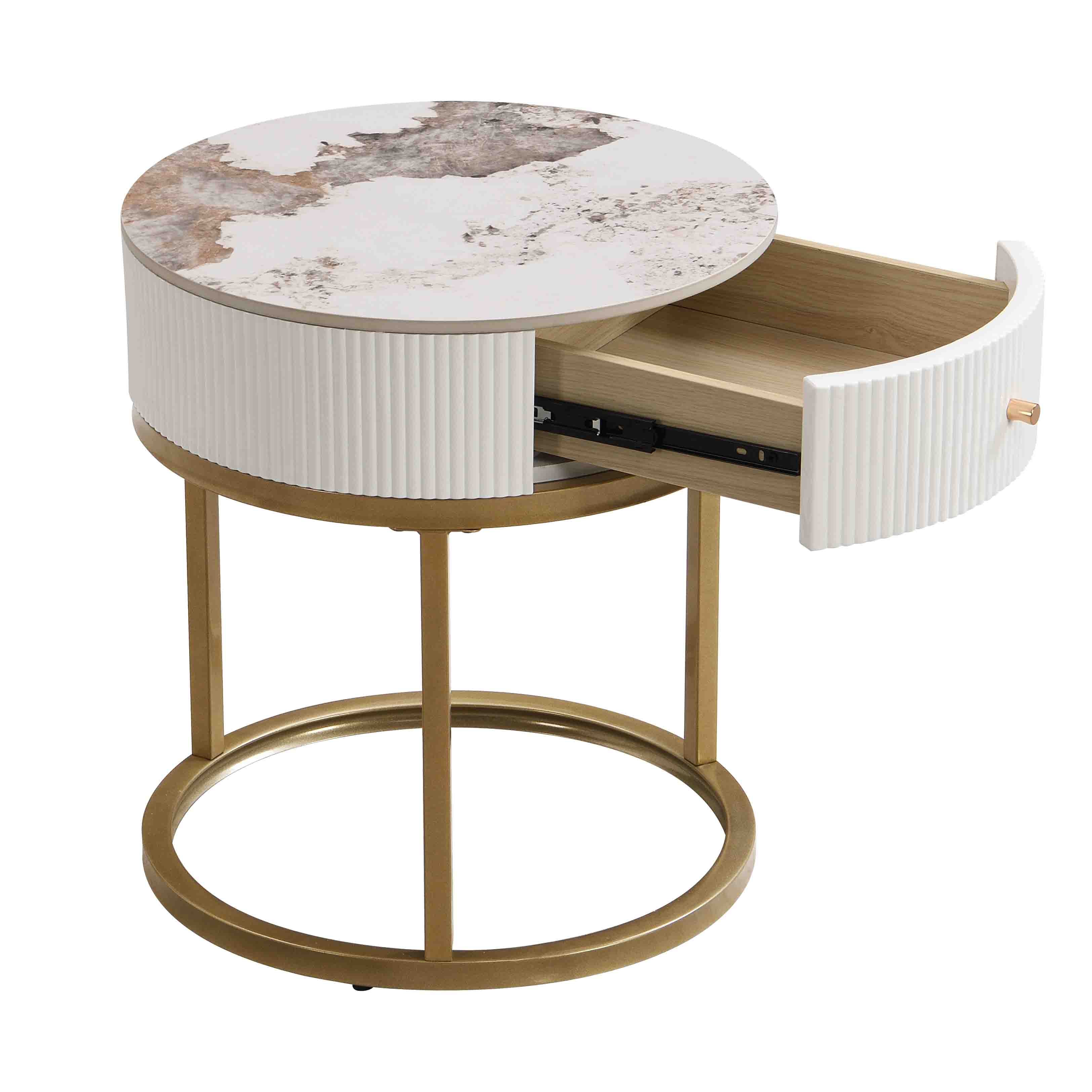 Serene Modern Marble Round End Table with Storage