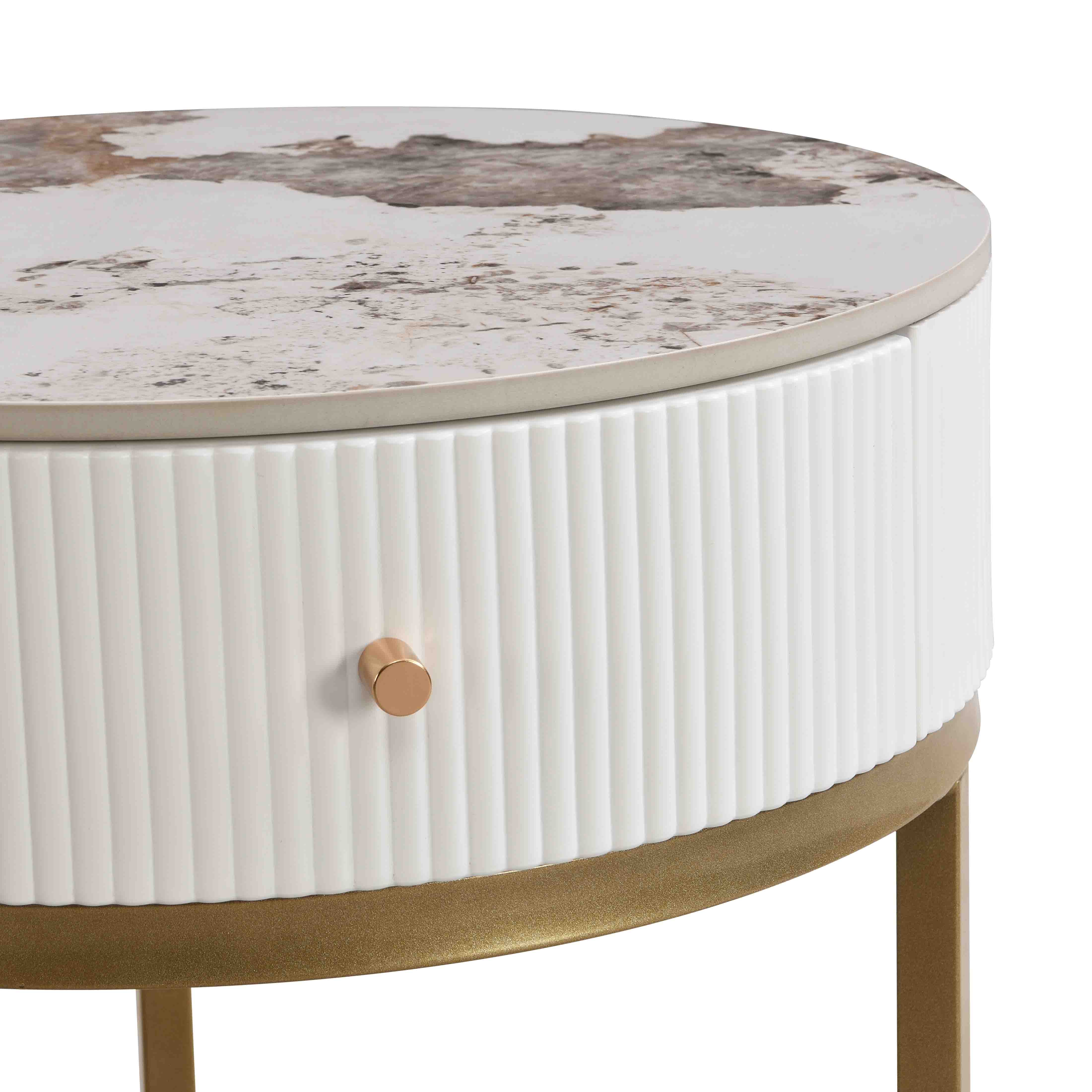 Serene Modern Marble Round End Table with Storage