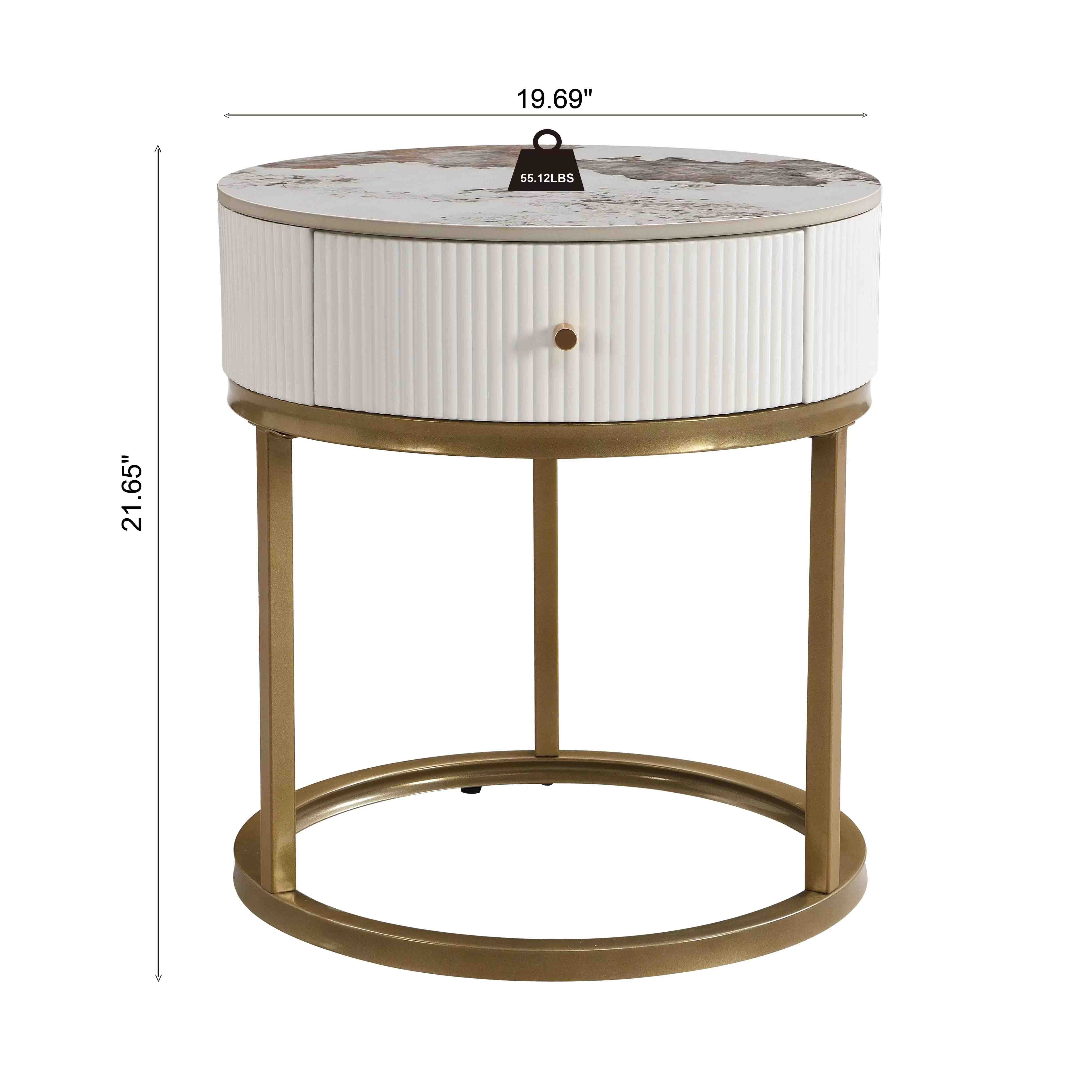 Serene Modern Marble Round End Table with Storage