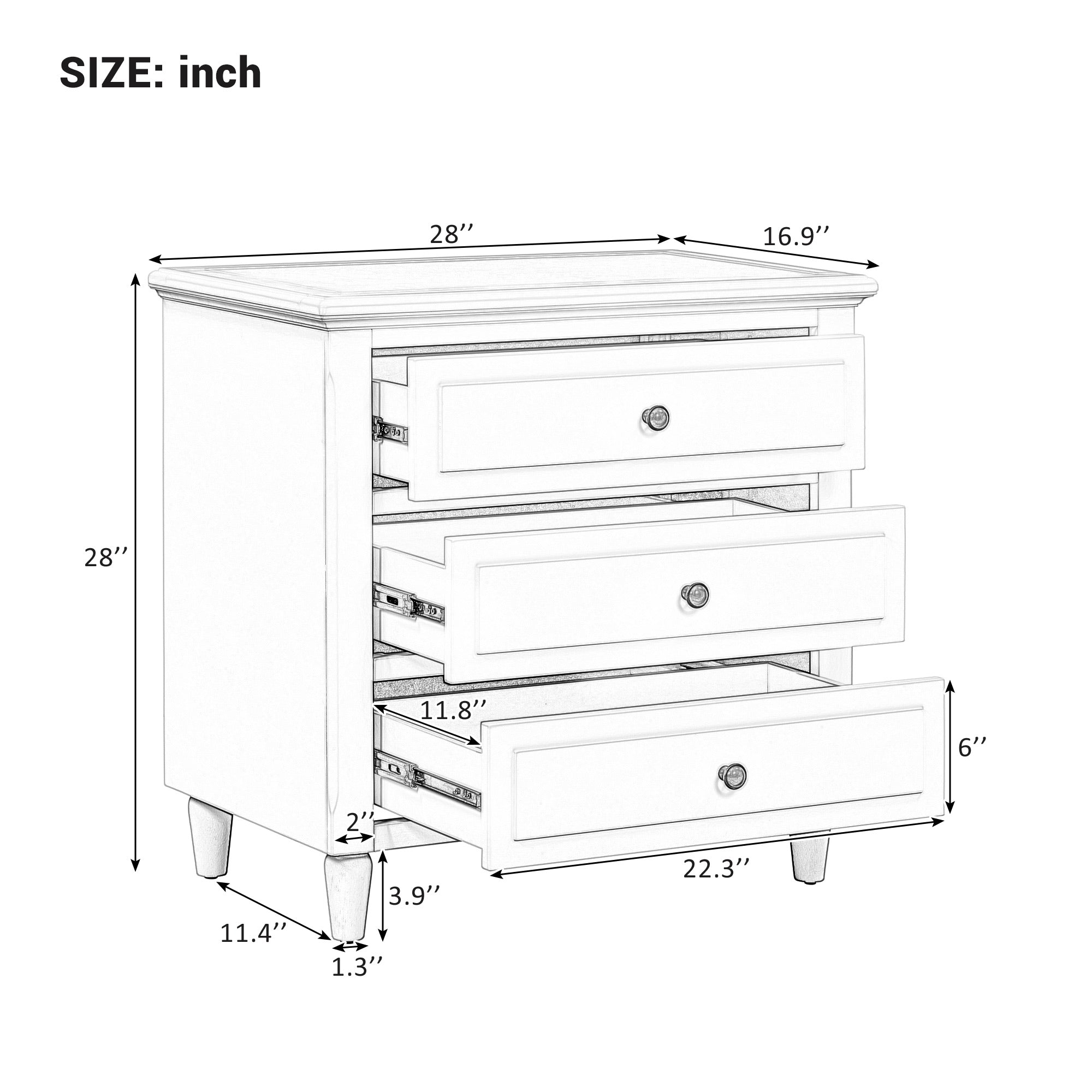 Skara Wood Nightstand with 3 Drawers