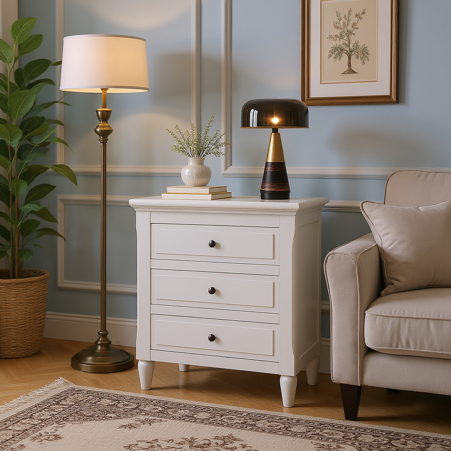 Skara Wood Nightstand with 3 Drawers