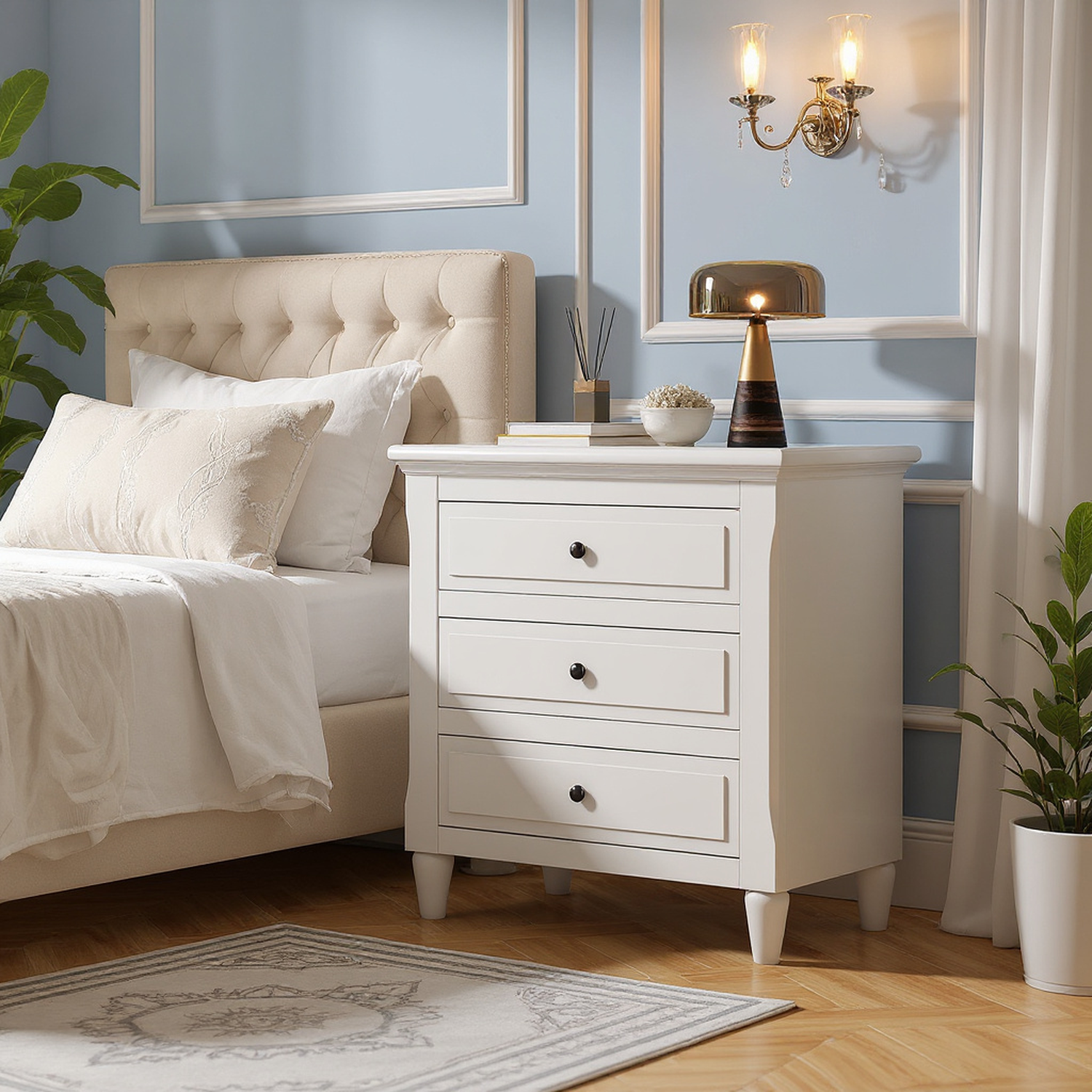 Skara Wood Nightstand with 3 Drawers
