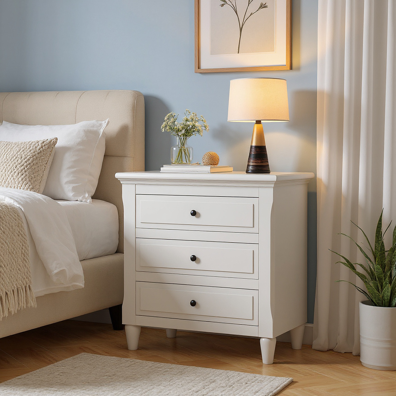 Skara Wood Nightstand with 3 Drawers