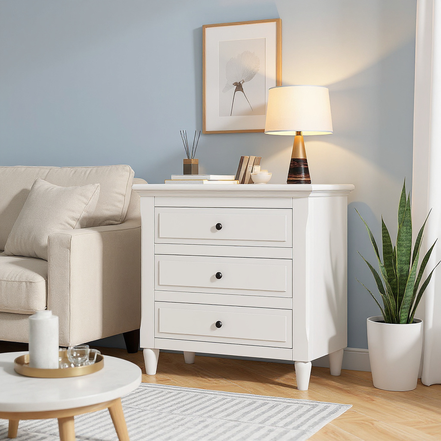 Skara Wood Nightstand with 3 Drawers