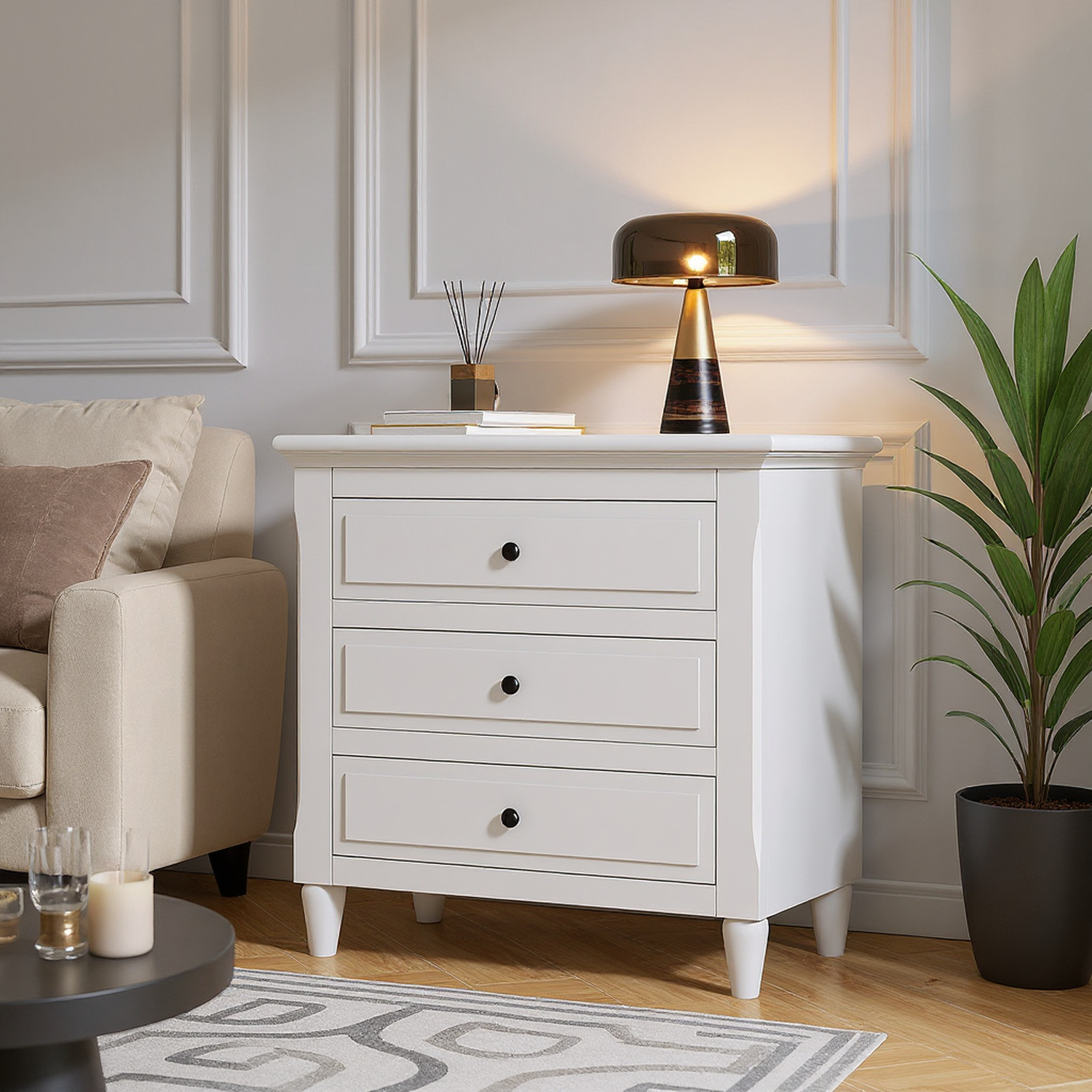 Skara Wood Nightstand with 3 Drawers