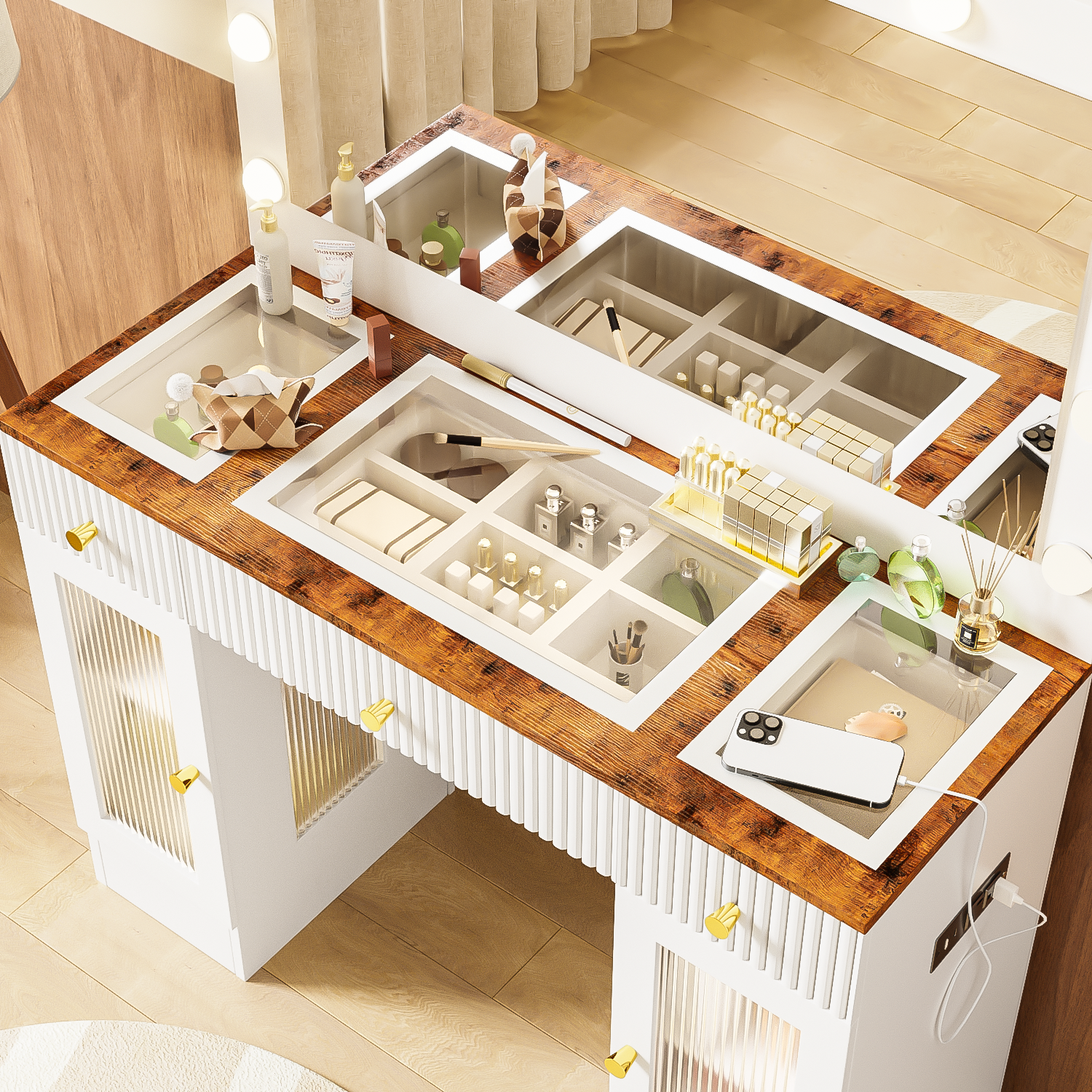 Solna 43" Makeup Vanity Desk with Lighted Mirror