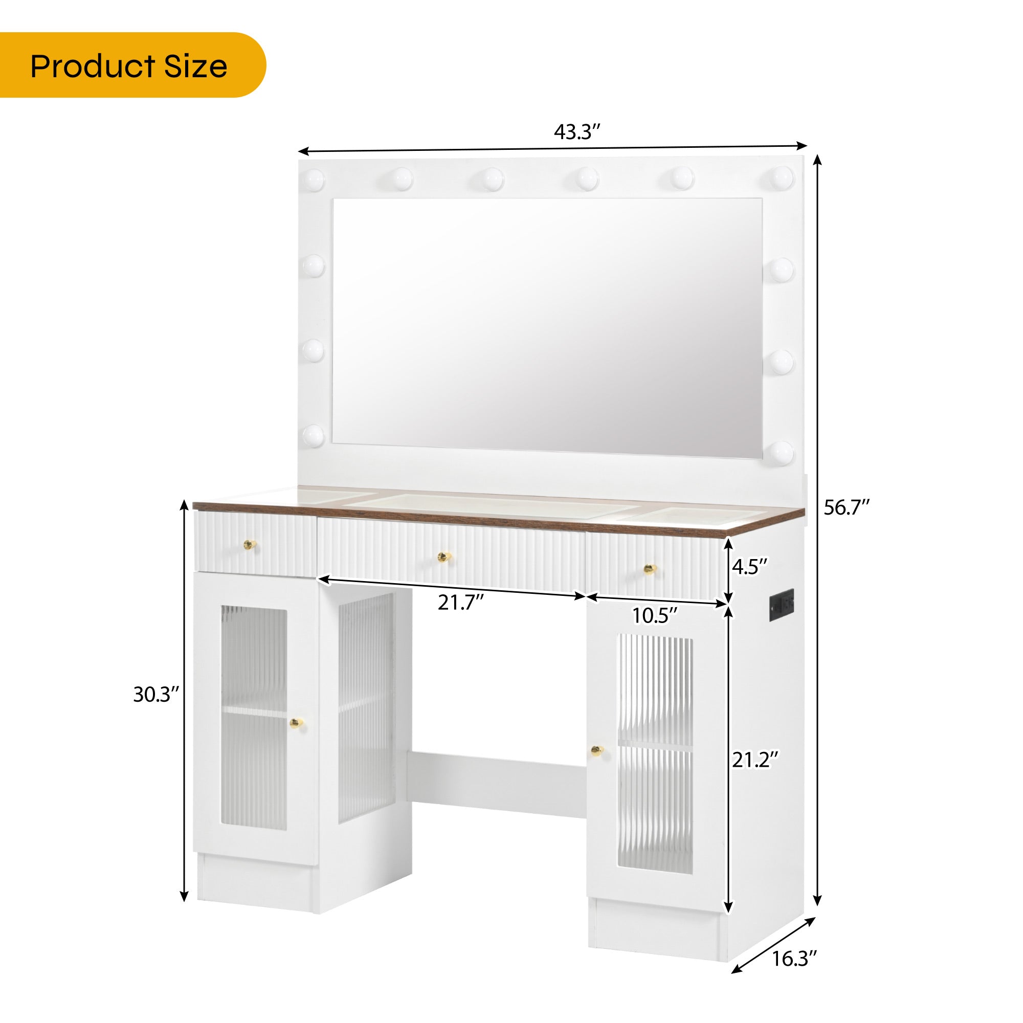 Solna 43" Makeup Vanity Desk with Lighted Mirror