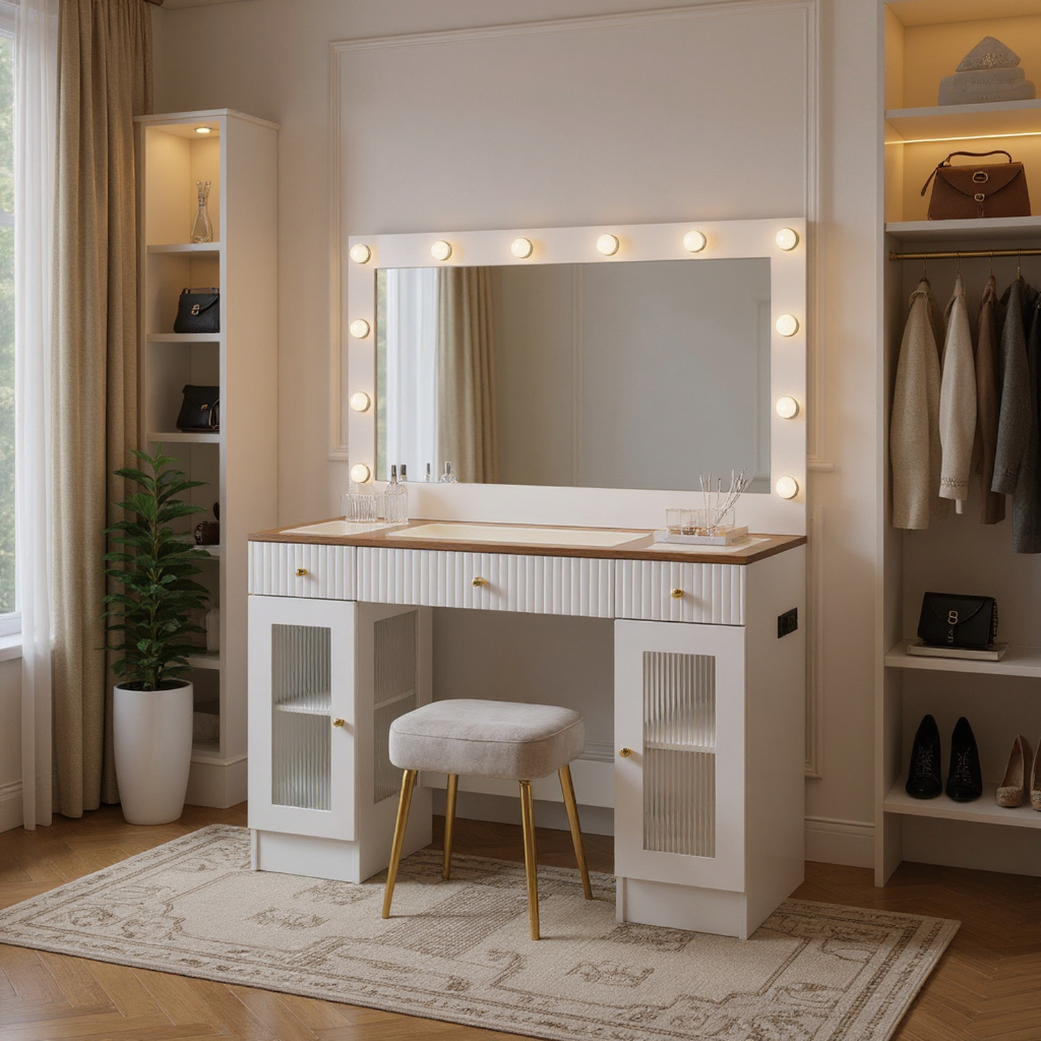 Solna 43" Makeup Vanity Desk with Lighted Mirror