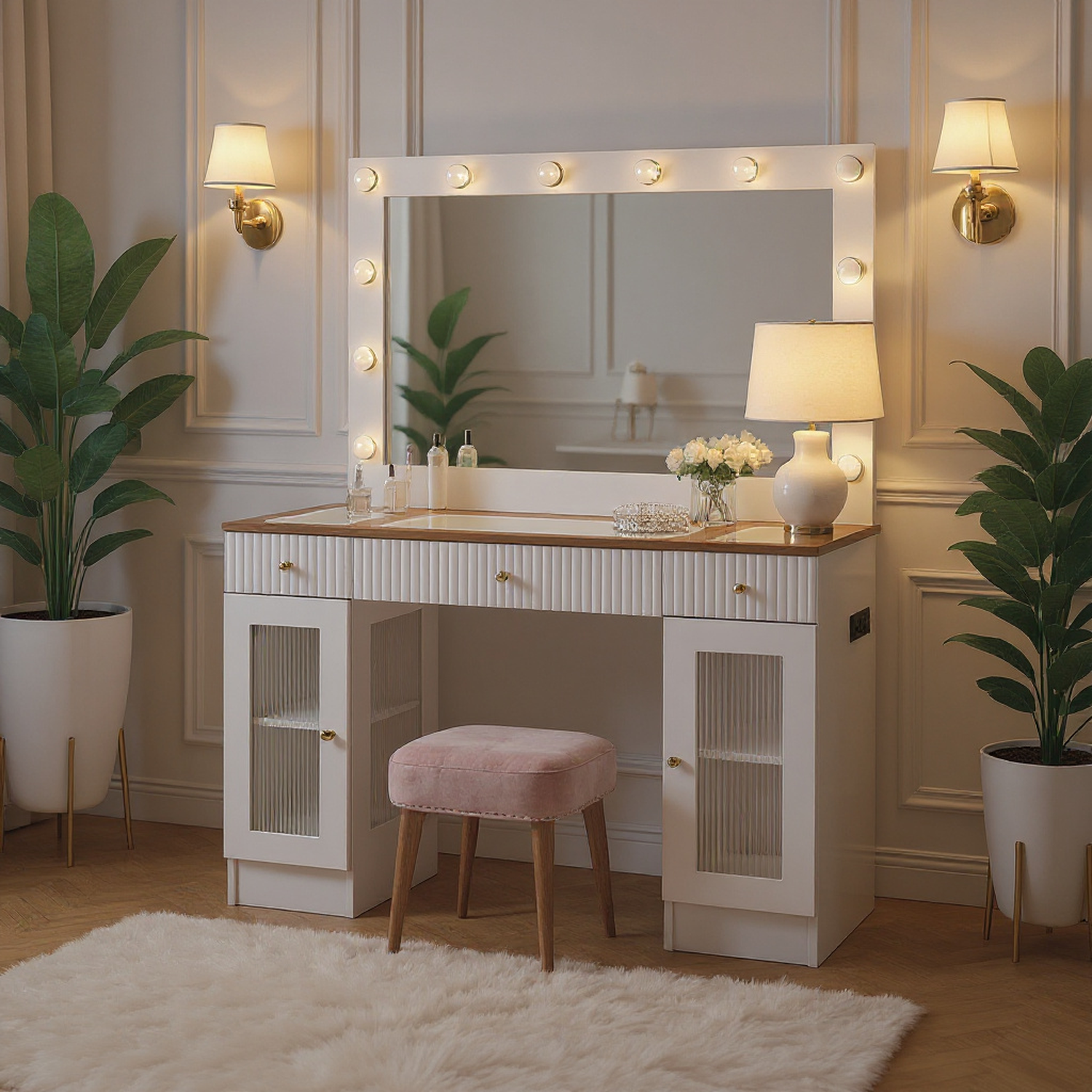 Solna 43" Makeup Vanity Desk with Lighted Mirror