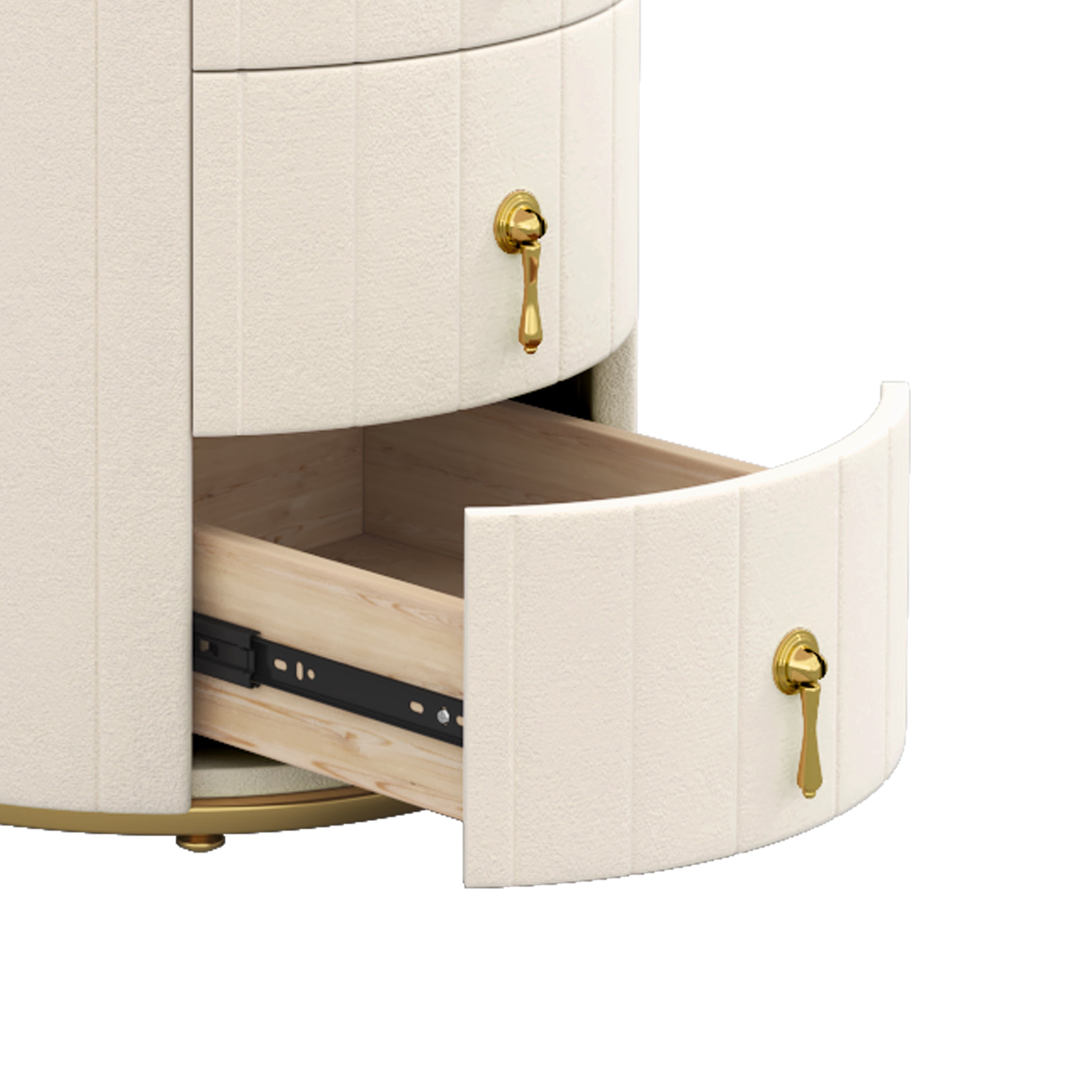 Sundra Round Upholstered Nightstand with 3 Drawers