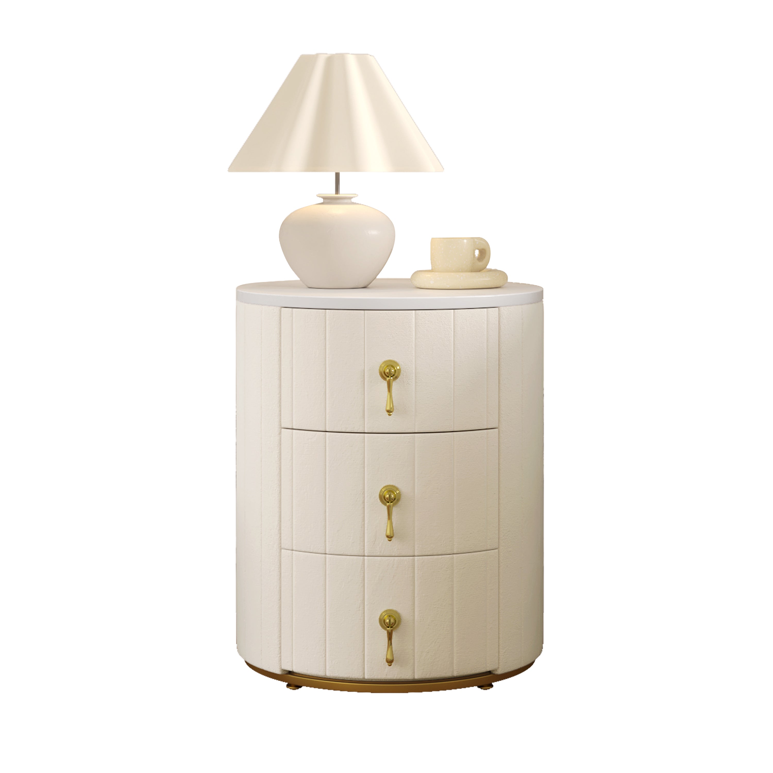Sundra Round Upholstered Nightstand with 3 Drawers
