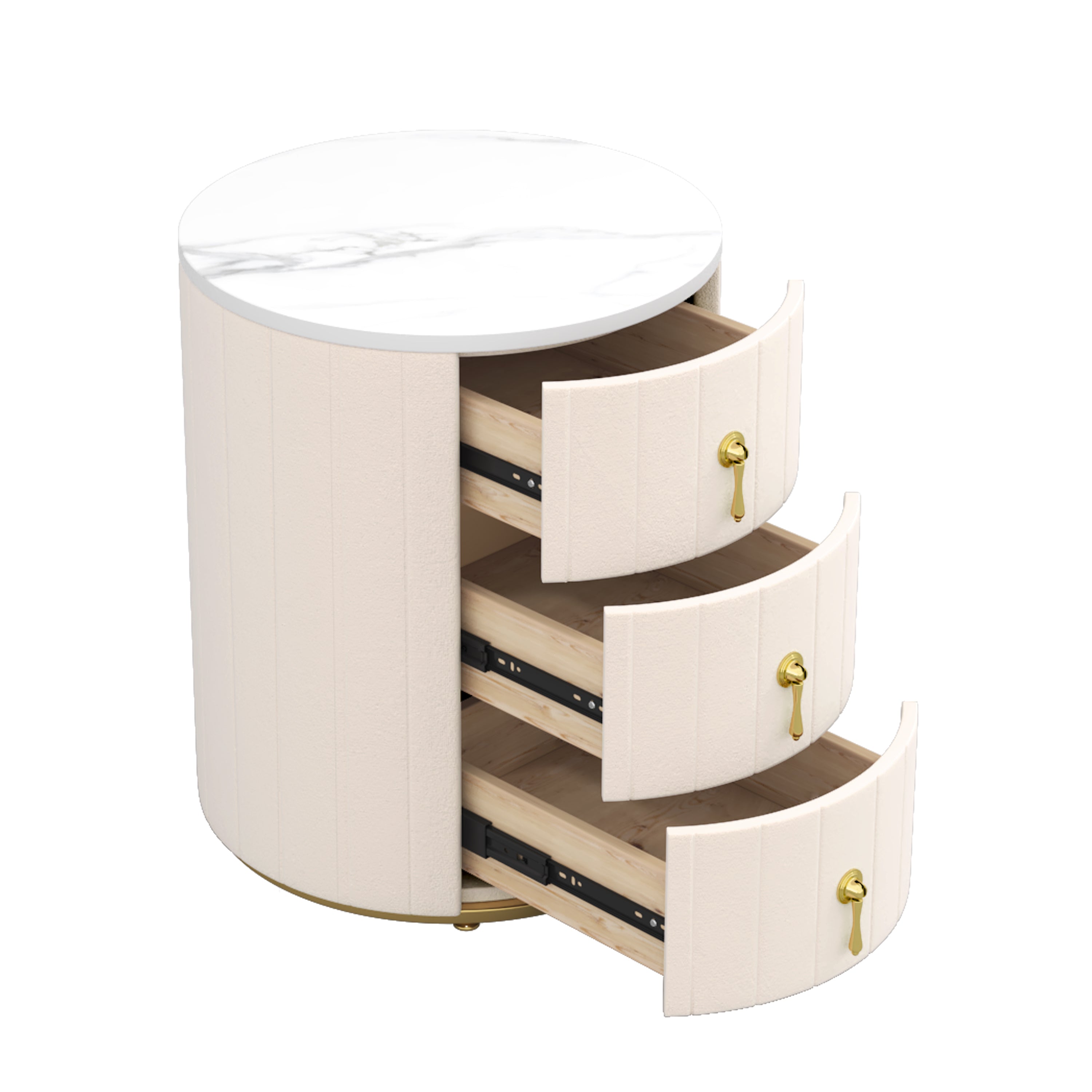 Sundra Round Upholstered Nightstand with 3 Drawers
