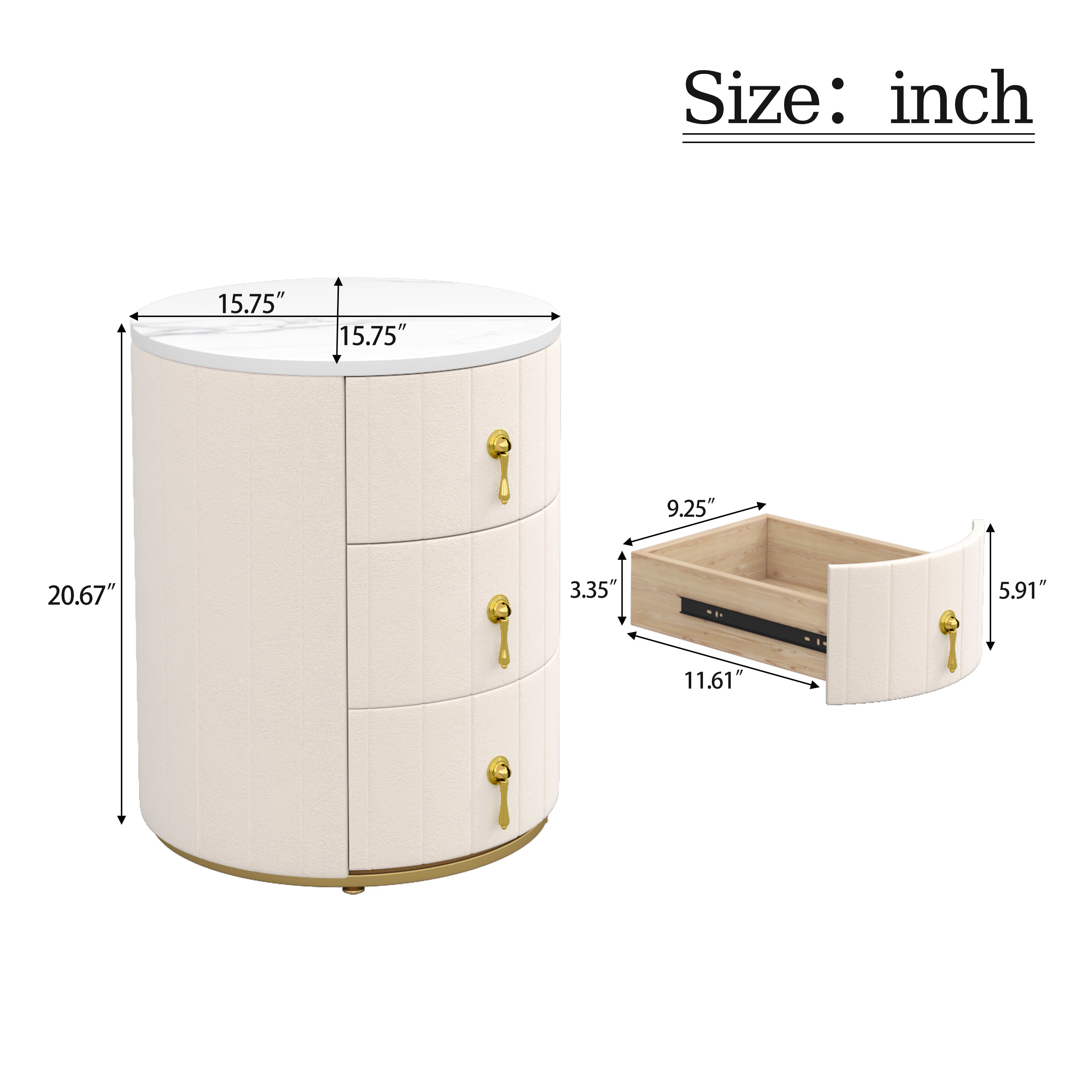 Sundra Round Upholstered Nightstand with 3 Drawers
