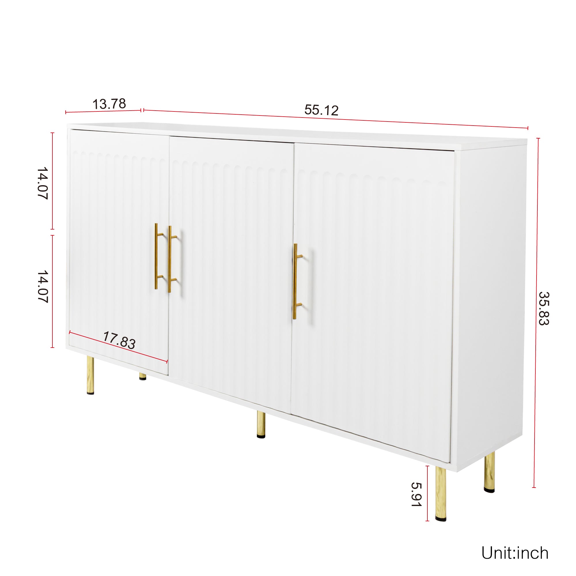 Tallinn 55" 3-Door Sideboard with Gold Handles