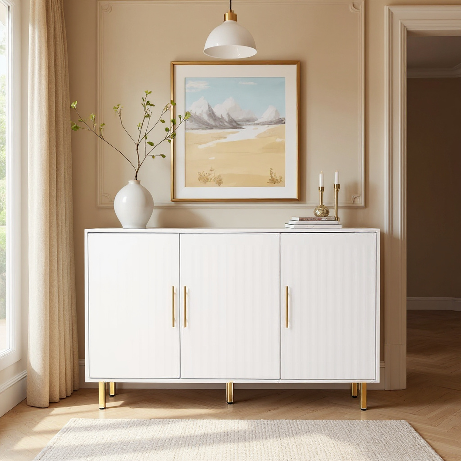 Tallinn 55" 3-Door Sideboard with Gold Handles