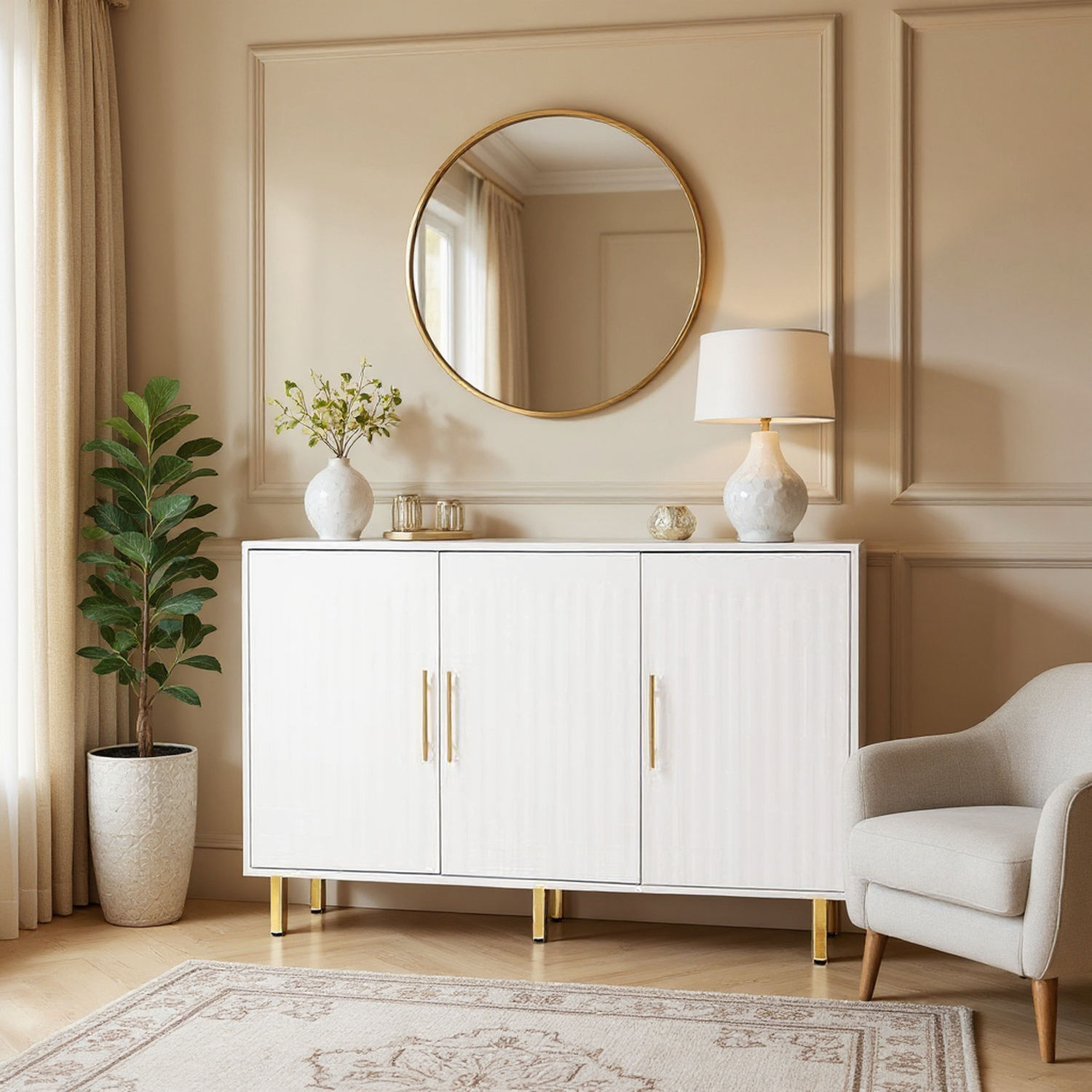 Tallinn 55" 3-Door Sideboard with Gold Handles