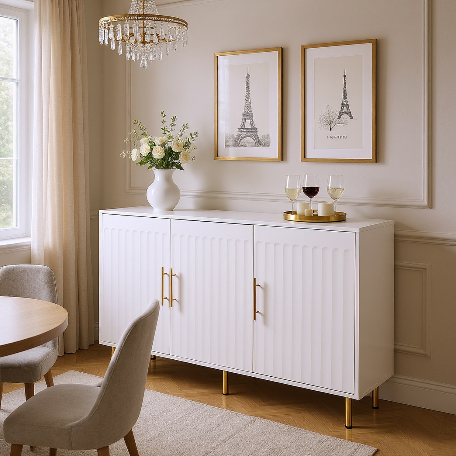 Tallinn 55" 3-Door Sideboard with Gold Handles