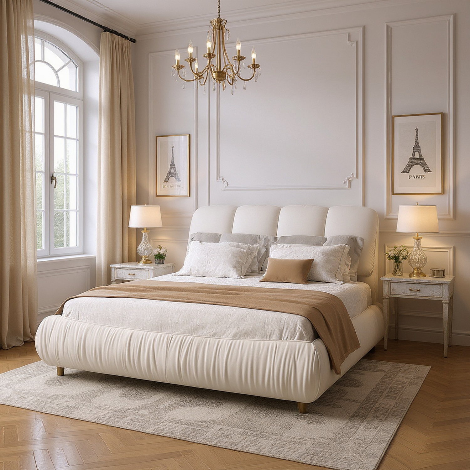 Trosa Luxury King Upholstered Platform Bed with Oversized Cushion Headboard