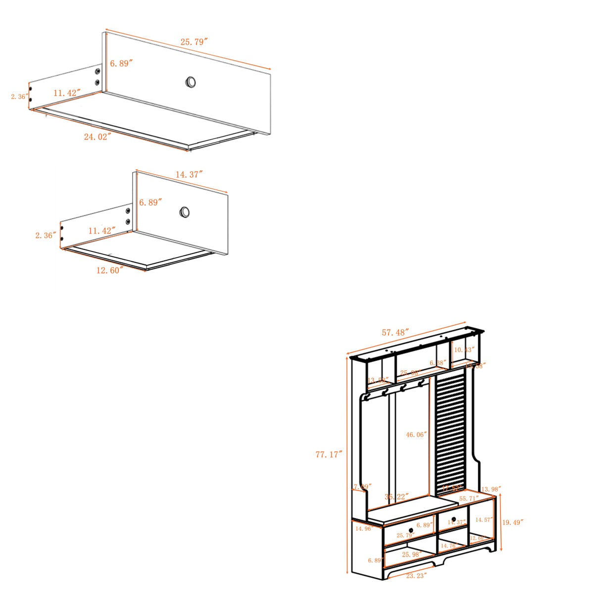 Vestia Hall Tree with Bench, Hooks, Shelves & Pegboard – All-in-One Entryway Mudroom Organizer