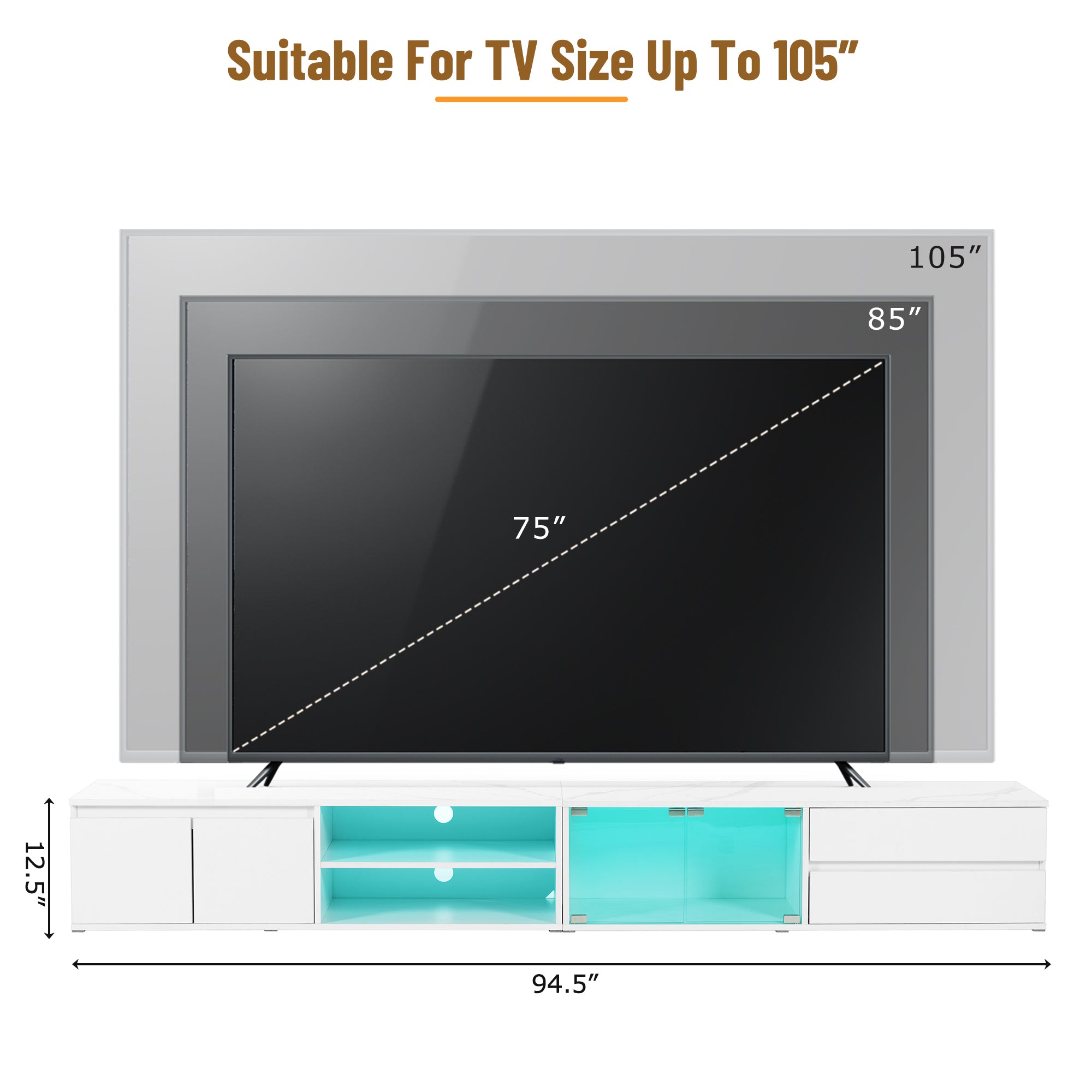 Valencia Modern LED TV Stand with 2 Drawers & Cabinets