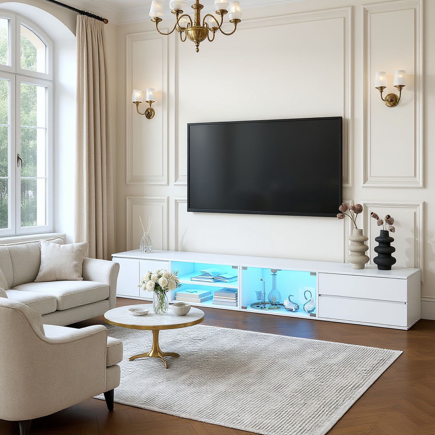 Valencia Modern LED TV Stand with 2 Drawers & Cabinets