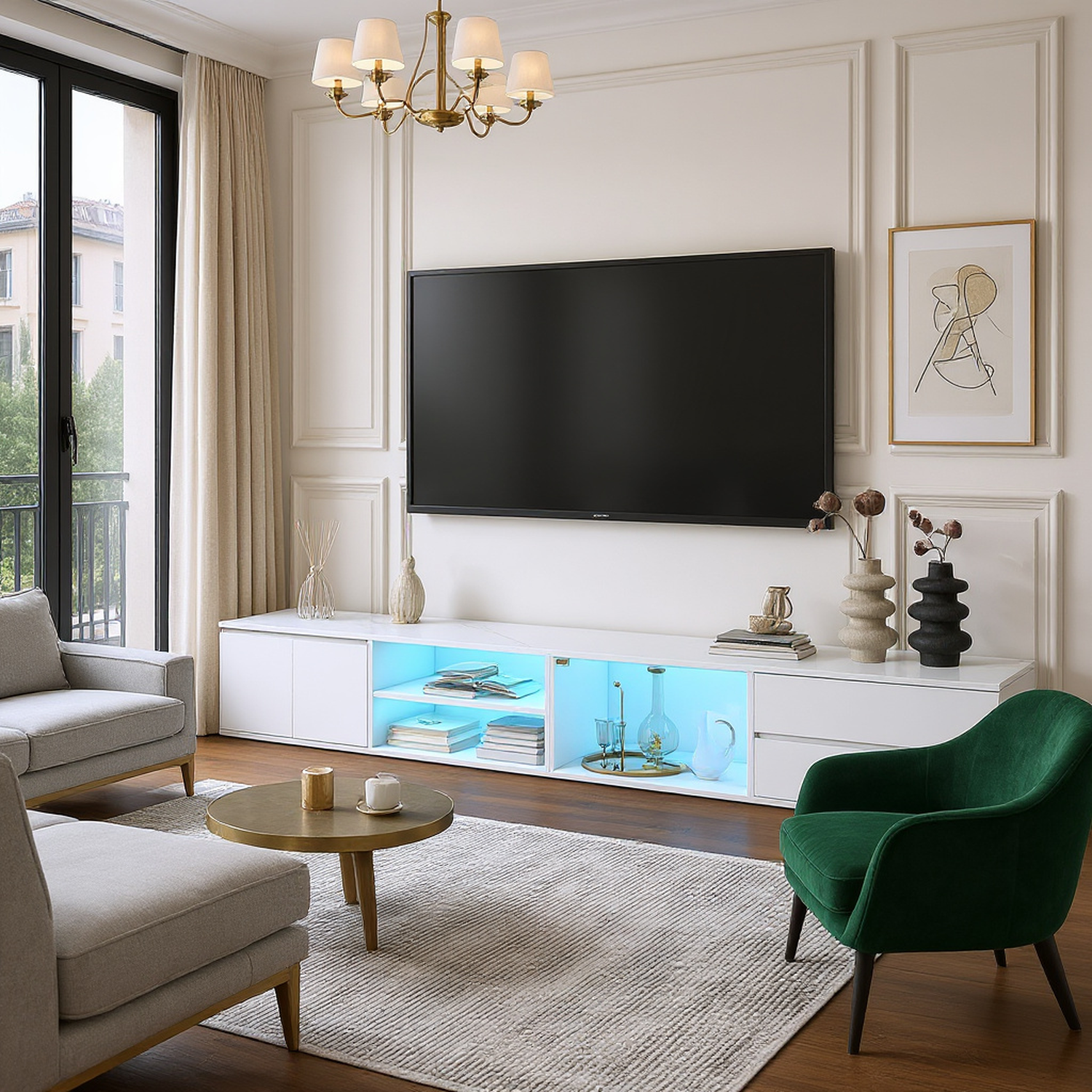 Valencia Modern LED TV Stand with 2 Drawers & Cabinets