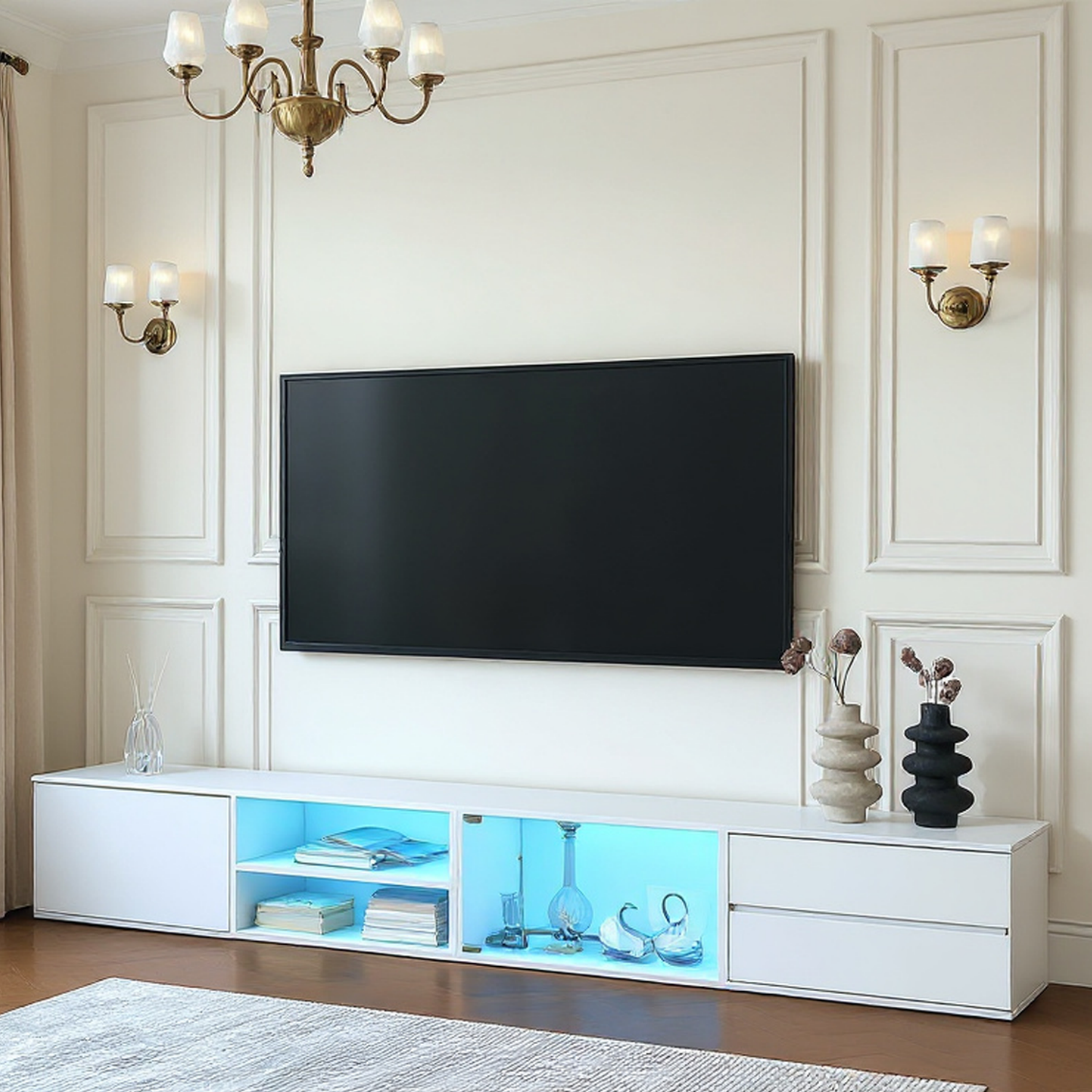 Valencia Modern LED TV Stand with 2 Drawers & Cabinets