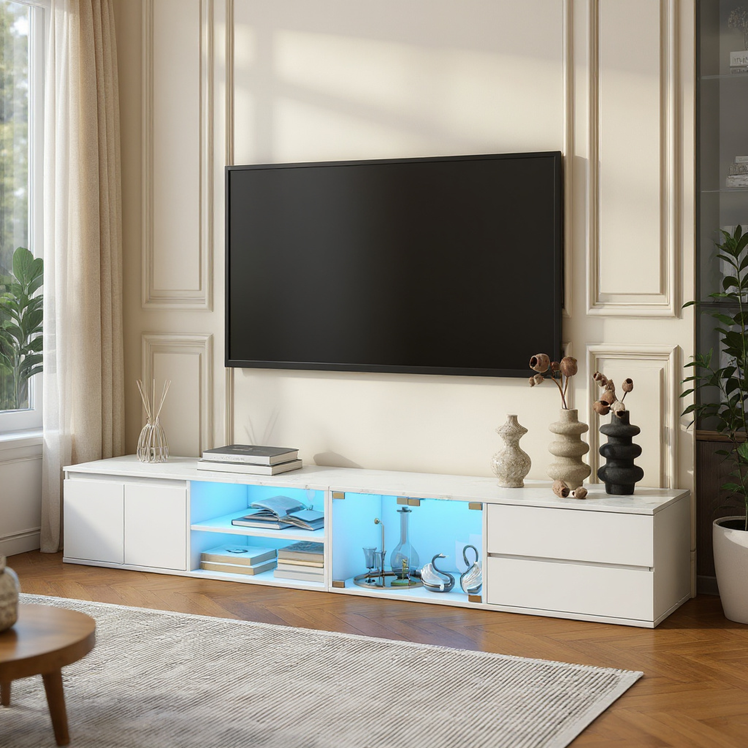 Valencia Modern LED TV Stand with 2 Drawers & Cabinets