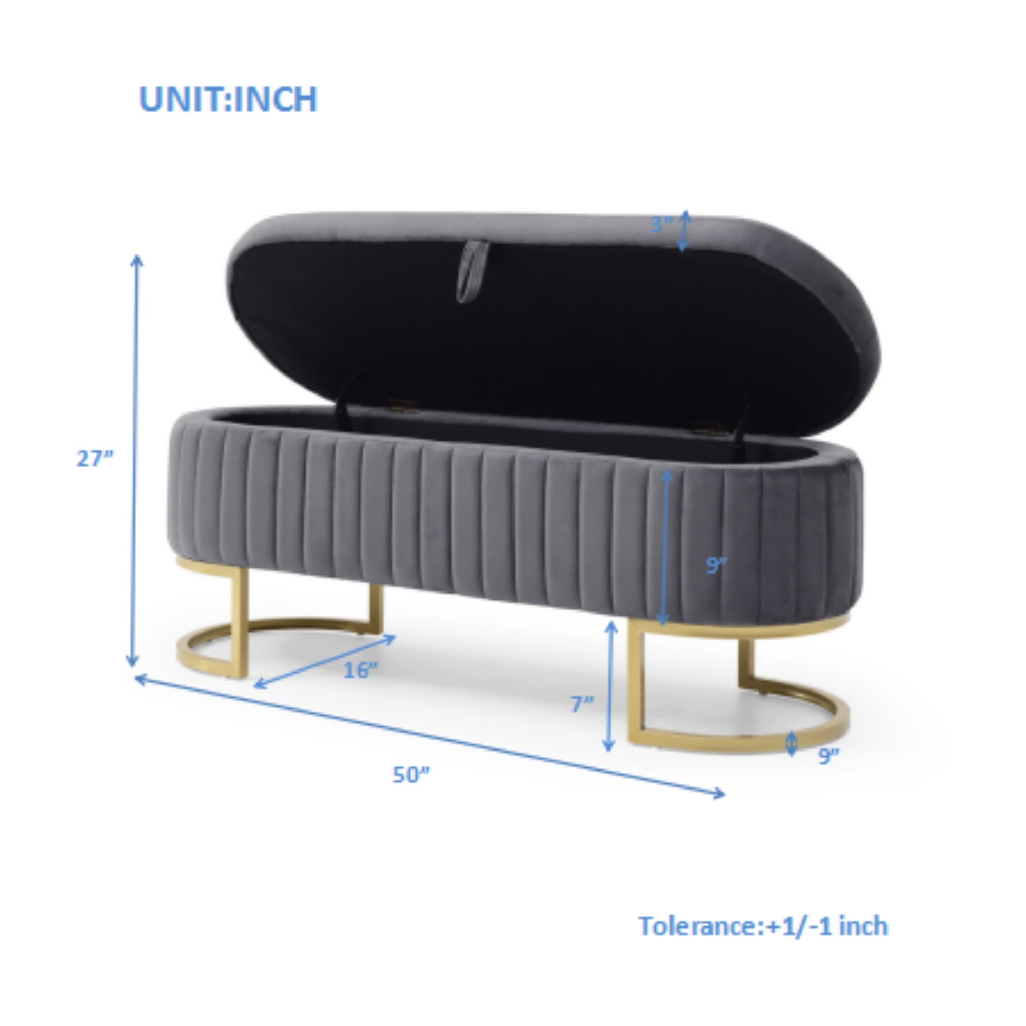 Yosemite Velvet Storage Ottoman Bench