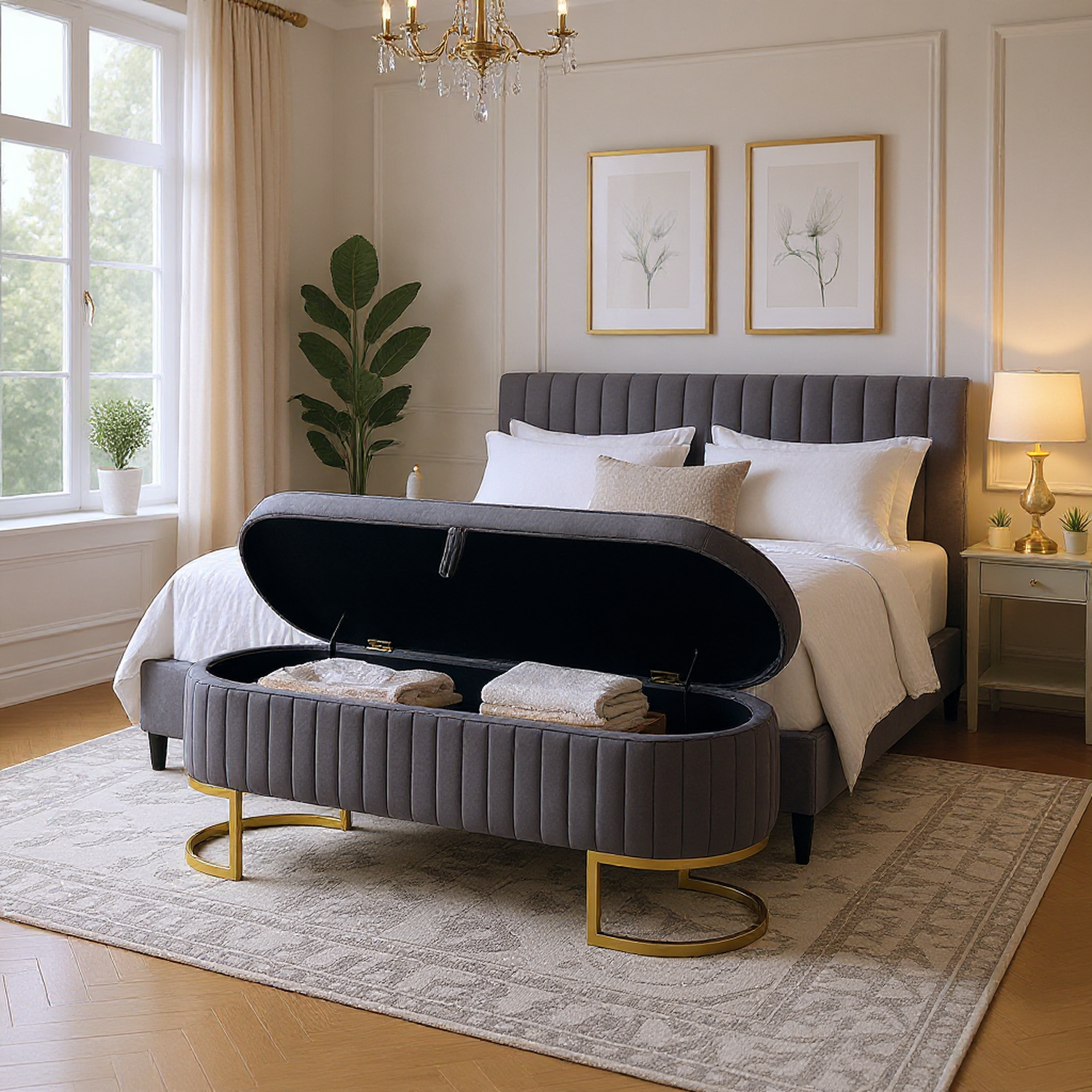 Yosemite Velvet Storage Ottoman Bench
