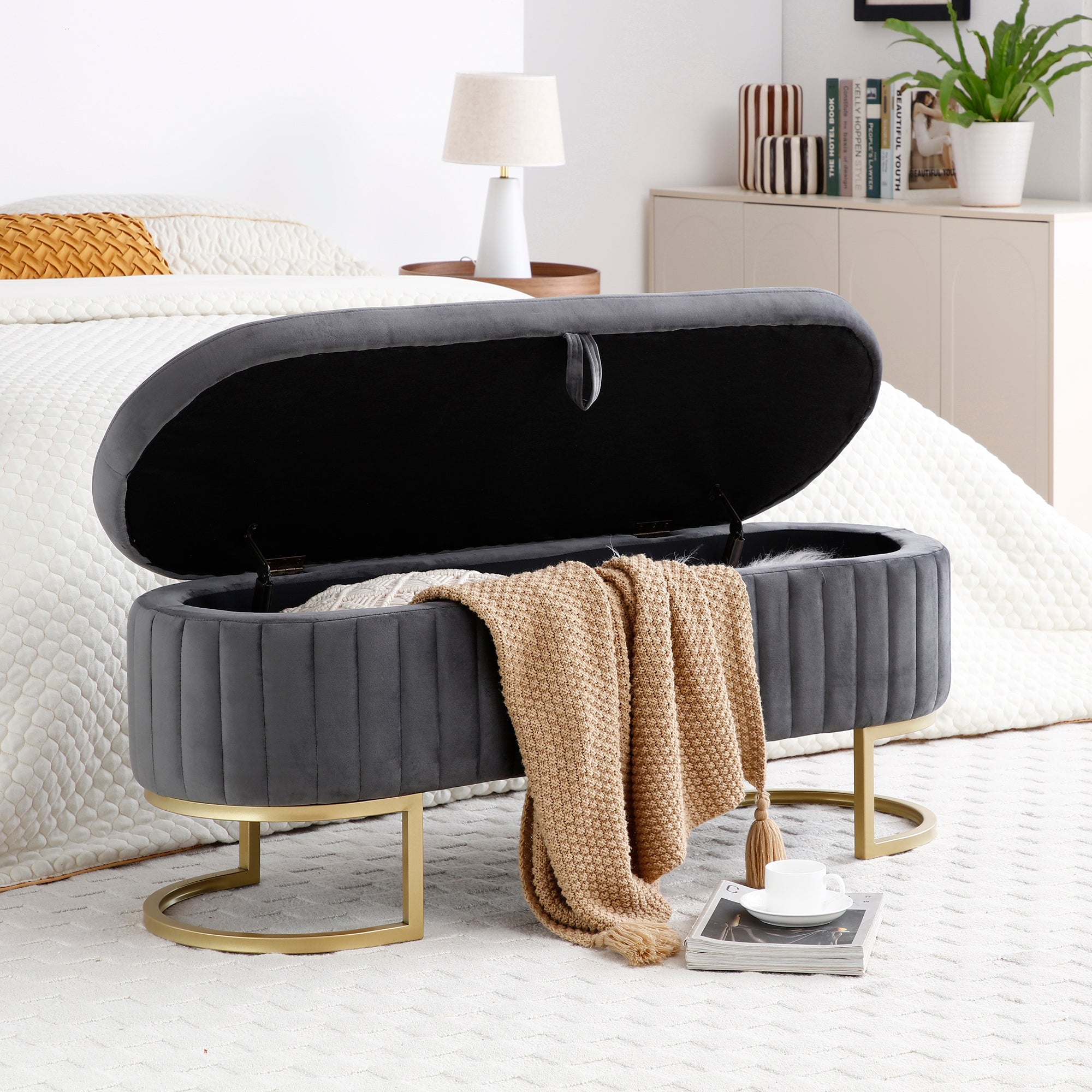 Yosemite Velvet Storage Ottoman Bench