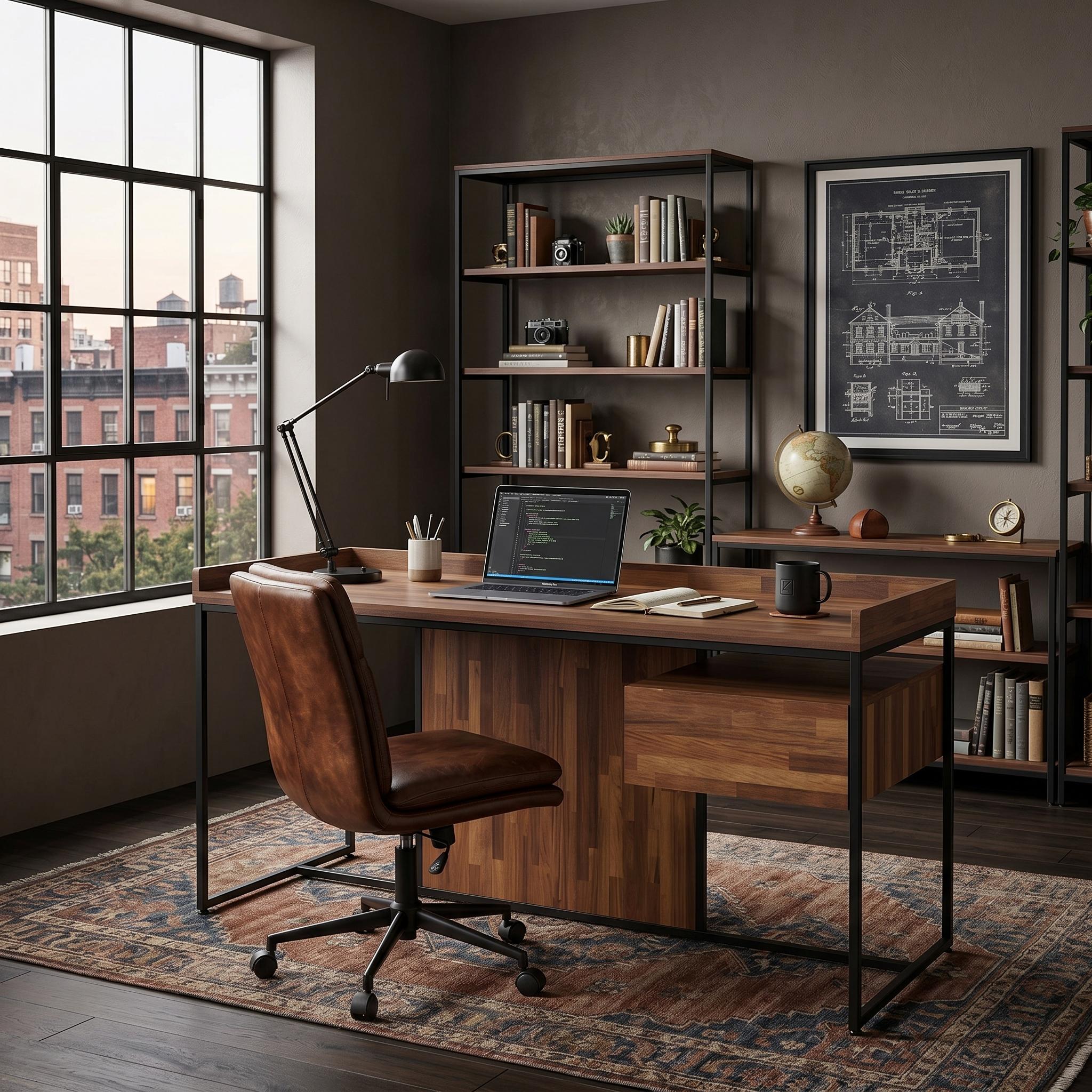 Zyra 62" Modern Industrial Writing Desk with Storage Drawer