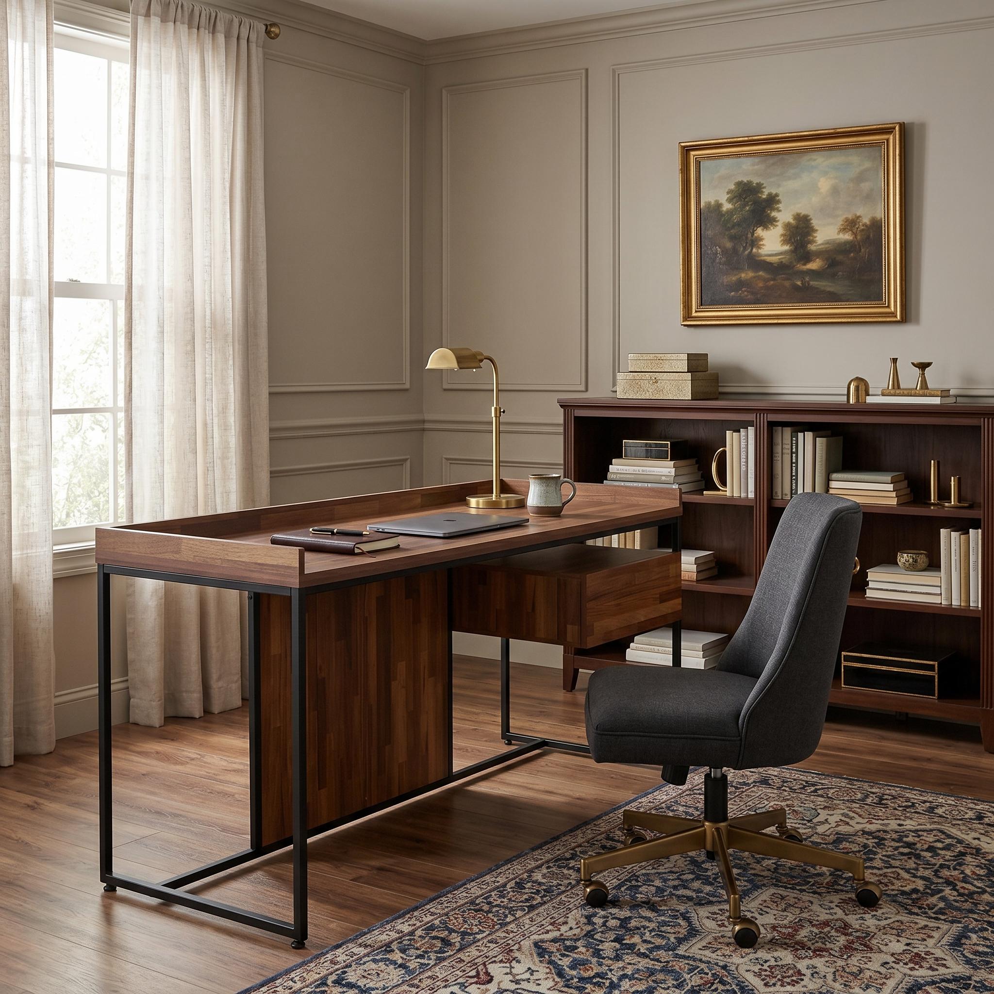 Zyra 62" Modern Industrial Writing Desk with Storage Drawer