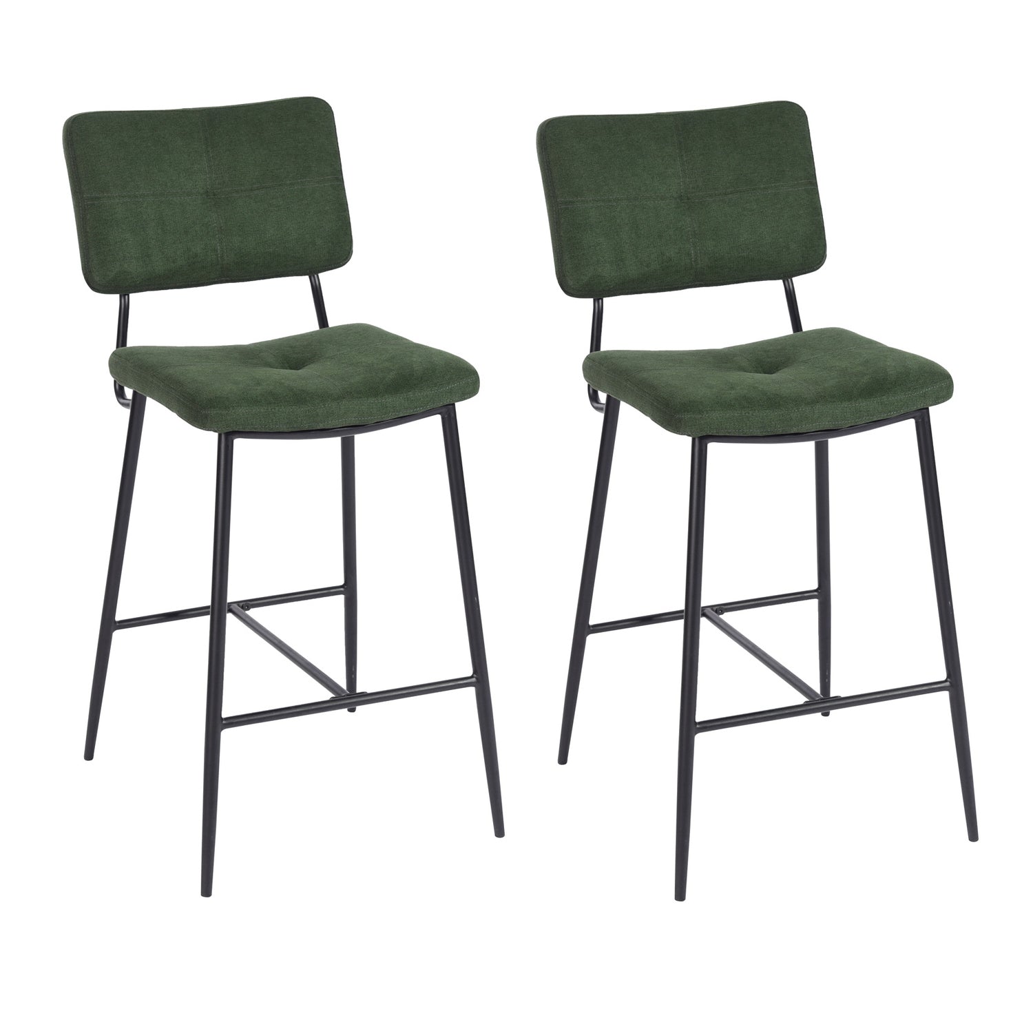 independence bar stool -black with button tufted back and metal frame - stylish for kitchen or home bar