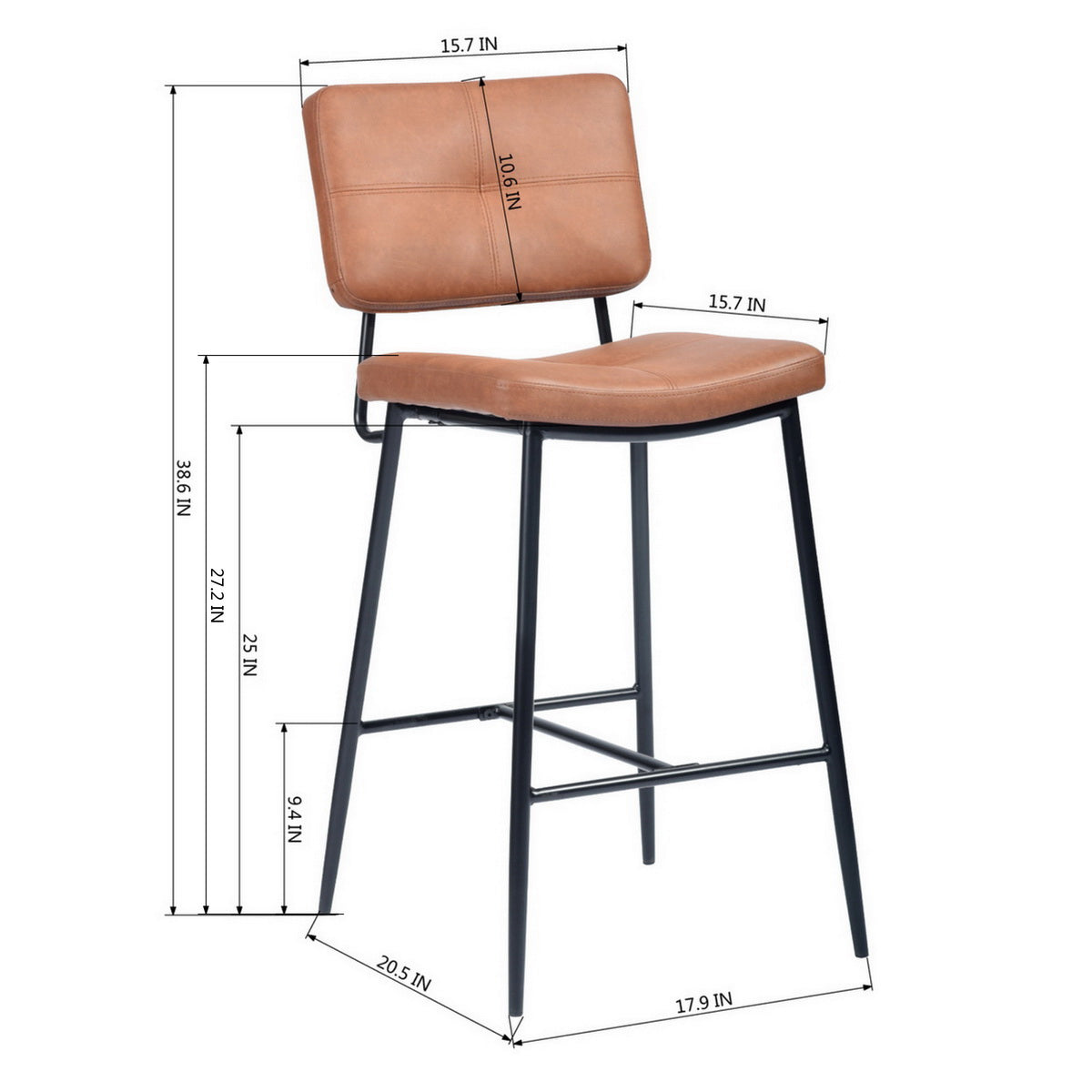 Independence Mid-Century Modern Faux Leather Barstools(Set of 2)-HOMY CASA
