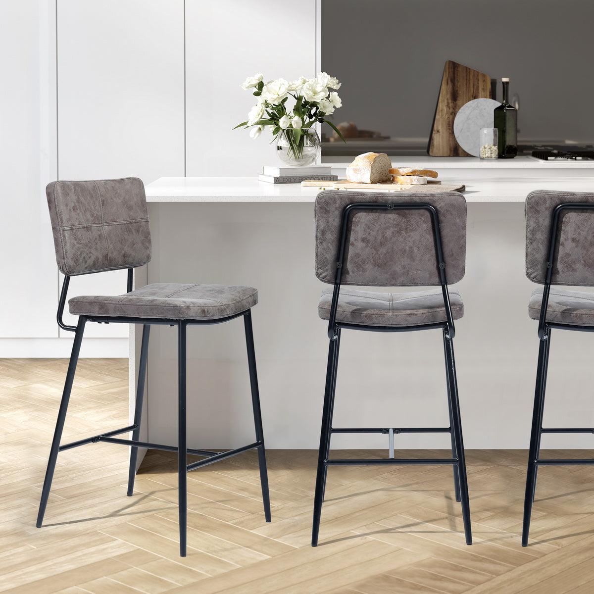 Independence Mid-Century Modern Faux Leather Barstools(Set of 2)-HOMY CASA