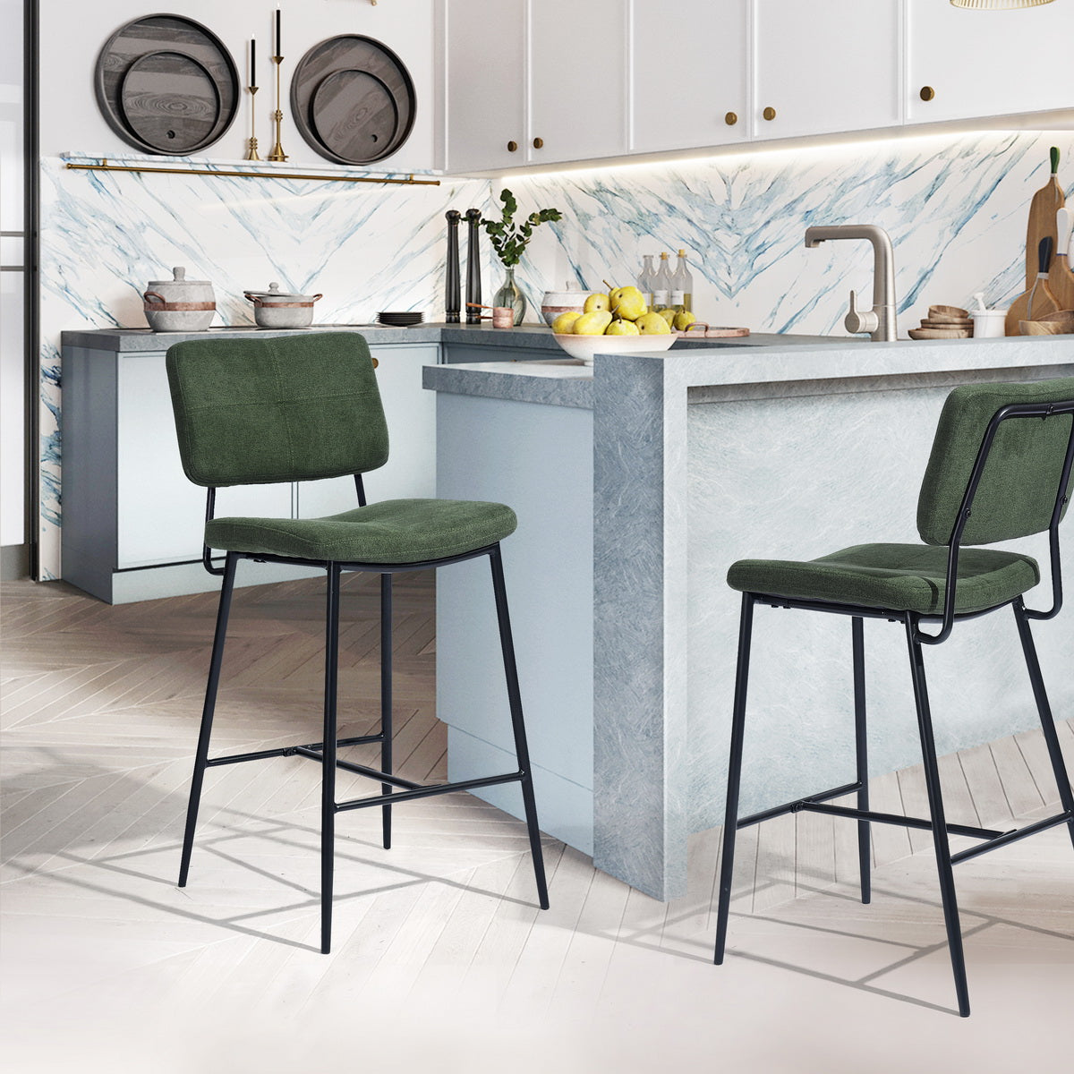 Independence Mid-Century Modern Faux Leather Barstools(Set of 2)-HOMY CASA