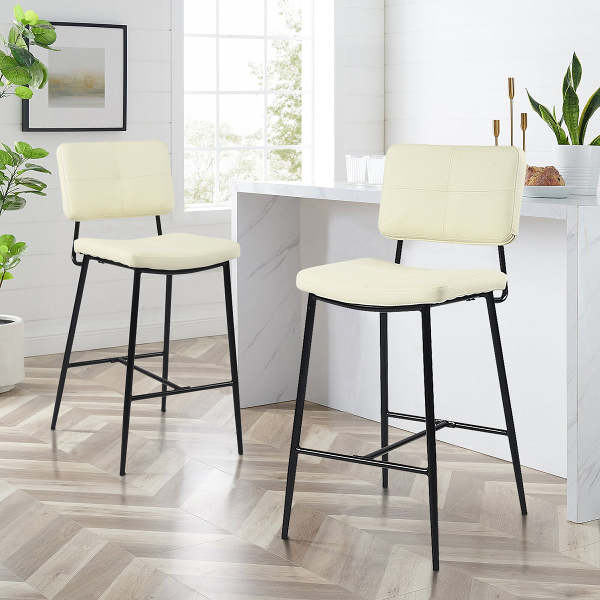 Independence Mid-Century Modern Faux Leather Barstools(Set of 2)-HOMY CASA