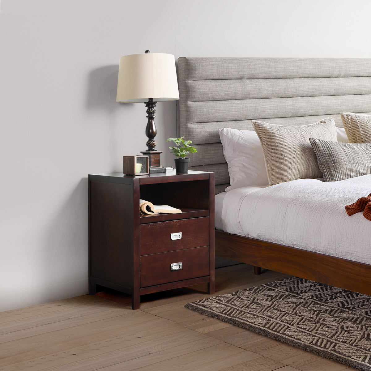 Modern Bedroom Nightstand Solid Wood Organizer Side End Table with 1-Drawer Storage Cabinet LORALIE - HomyCasa