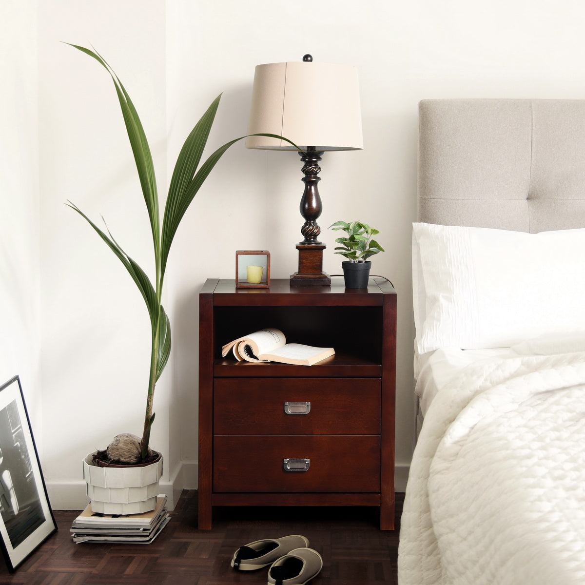 Modern Bedroom Nightstand Solid Wood Organizer Side End Table with 1-Drawer Storage Cabinet LORALIE - HomyCasa