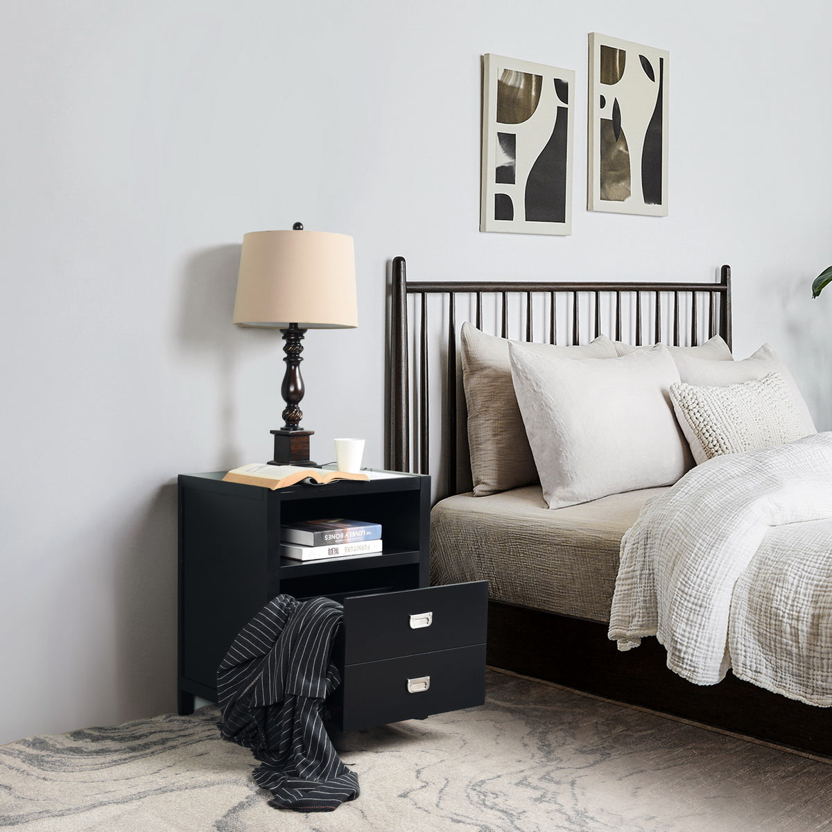 Modern Bedroom Nightstand Solid Wood Organizer Side End Table with 1-Drawer Storage Cabinet LORALIE - HomyCasa