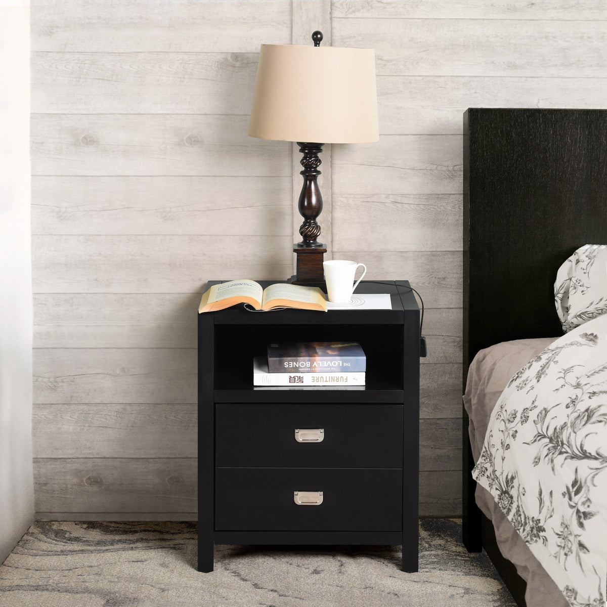 Modern Bedroom Nightstand Solid Wood Organizer Side End Table with 1-Drawer Storage Cabinet LORALIE - HomyCasa