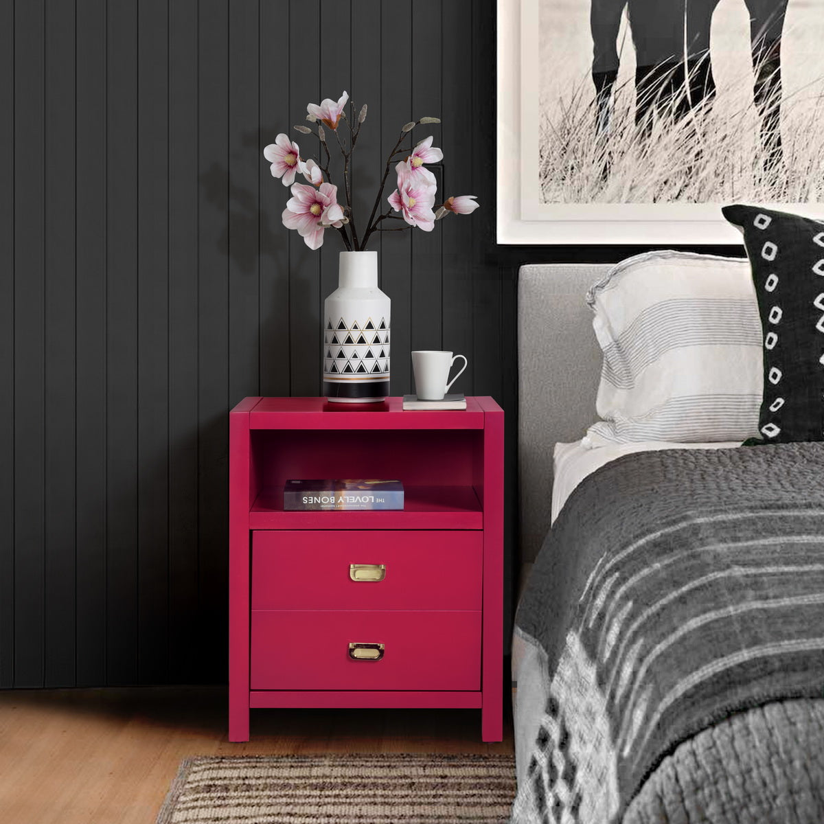 Modern Bedroom Nightstand Solid Wood Organizer Side End Table with 1-Drawer Storage Cabinet LORALIE - HomyCasa