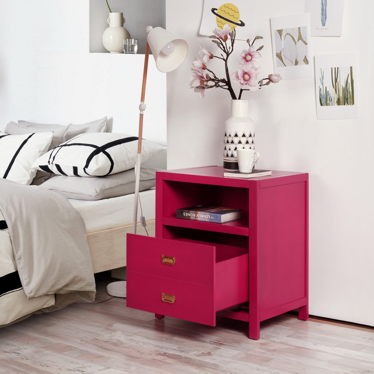 Modern Bedroom Nightstand Solid Wood Organizer Side End Table with 1-Drawer Storage Cabinet LORALIE - HomyCasa