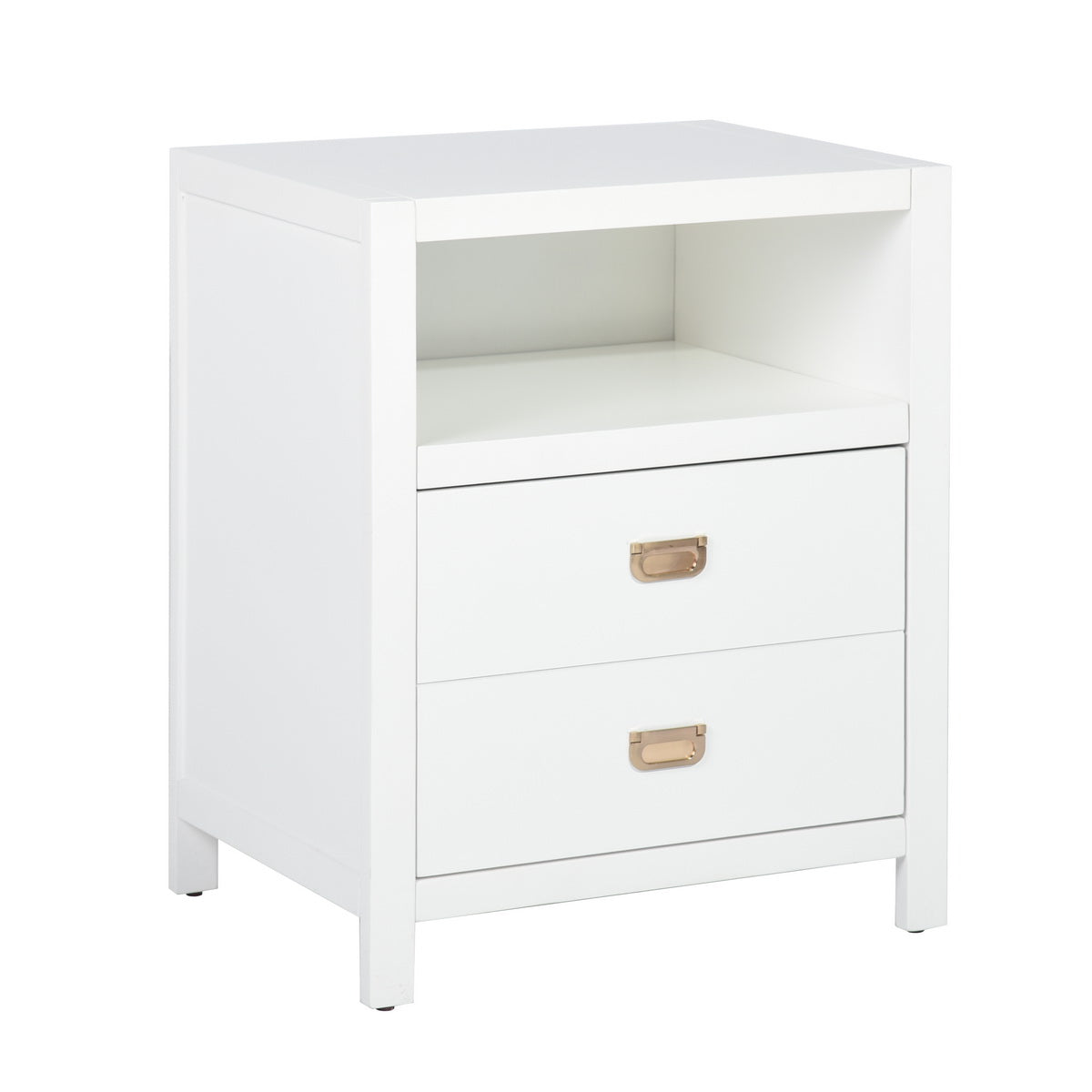 loralie white bedroom end table- white metal with wooden legs - sleek and stylish for bedroom