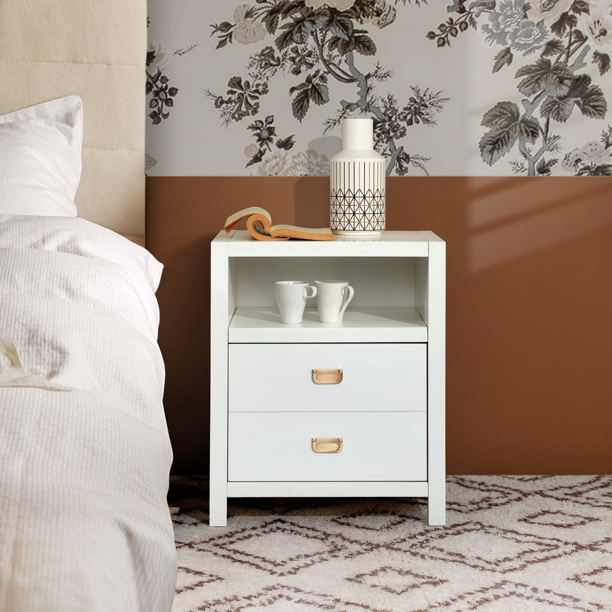 Modern Bedroom Nightstand Solid Wood Organizer Side End Table with 1-Drawer Storage Cabinet LORALIE - HomyCasa