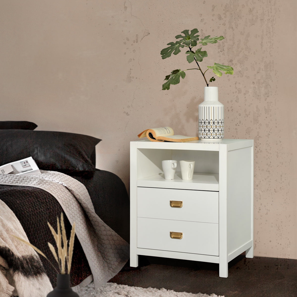 Modern Bedroom Nightstand Solid Wood Organizer Side End Table with 1-Drawer Storage Cabinet LORALIE - HomyCasa